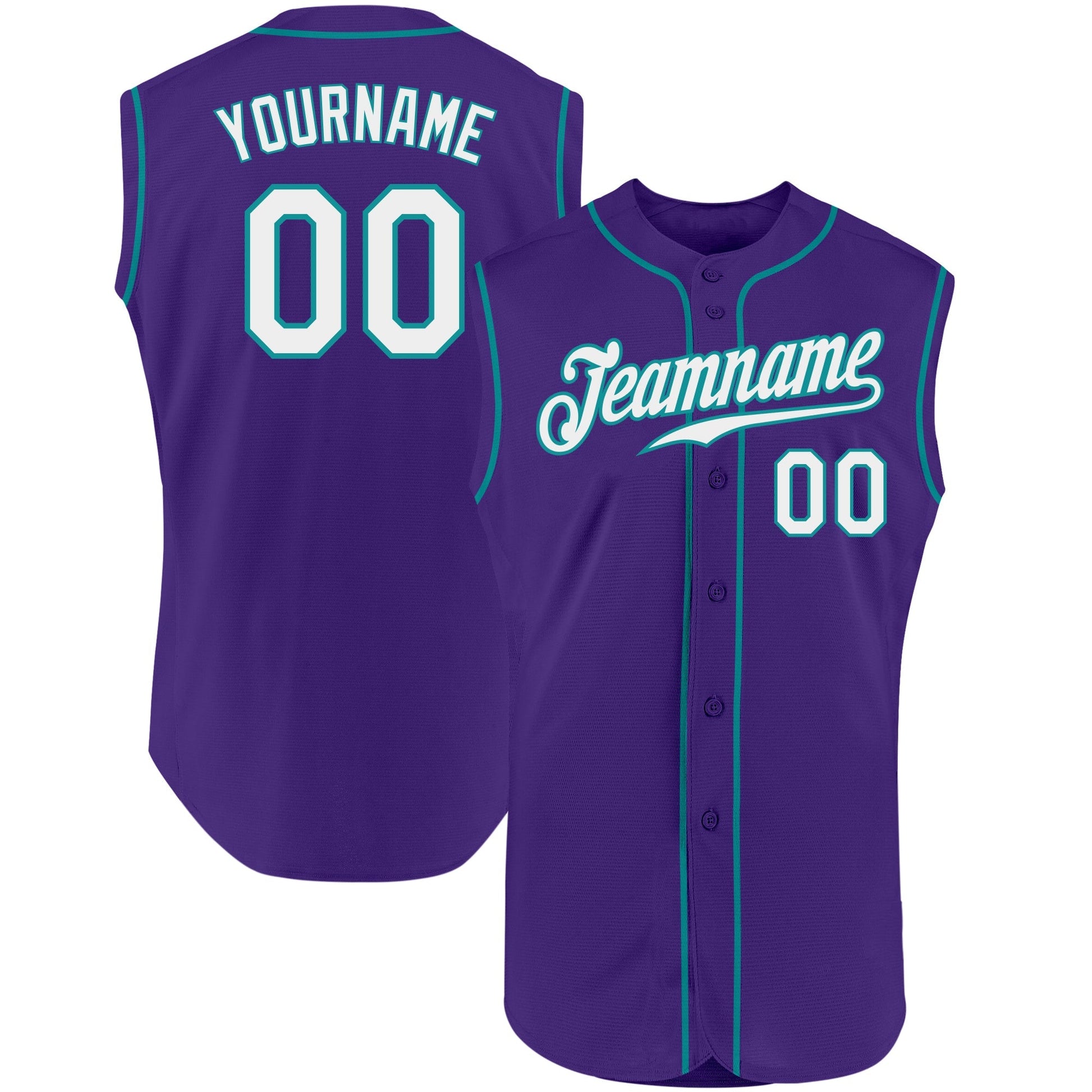 Custom Purple White-Teal Authentic Sleeveless Baseball Jersey baseball jersey product view 1
