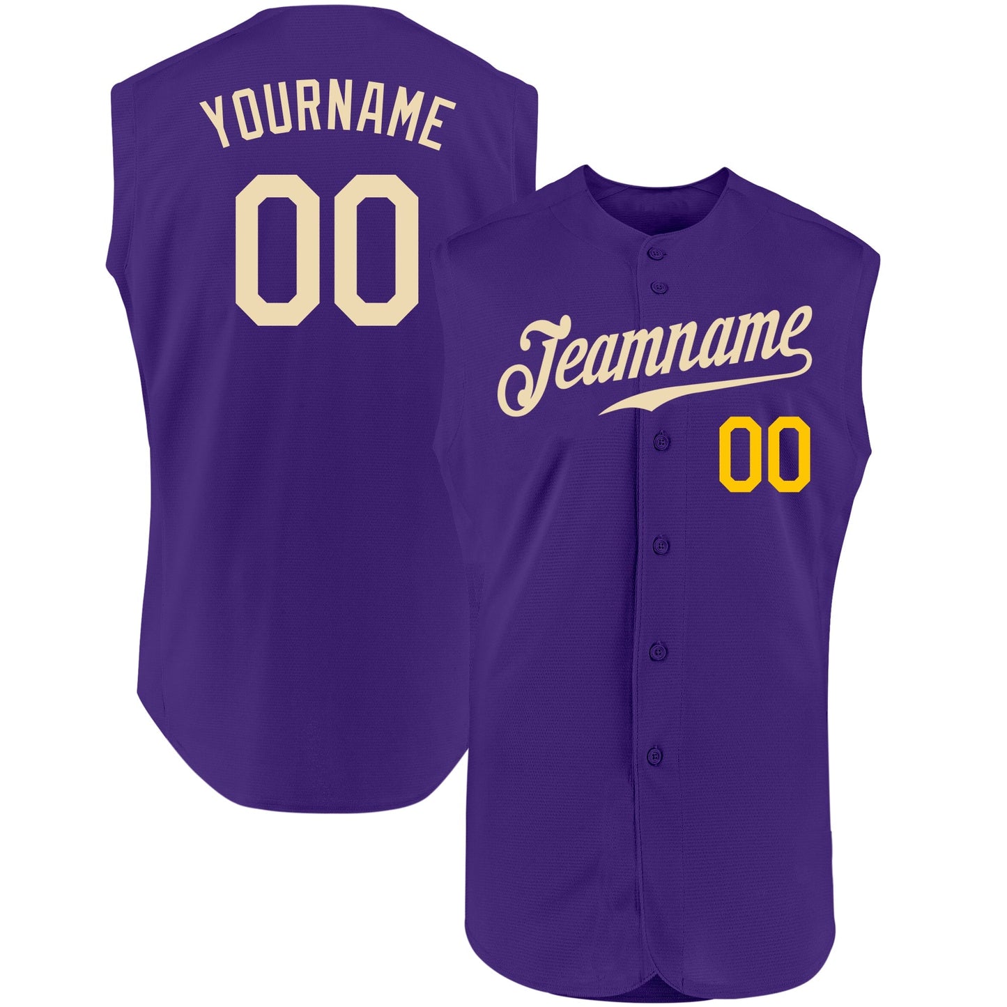 Custom Purple Cream-Gold Authentic Sleeveless Baseball Jersey baseball jersey product view 1