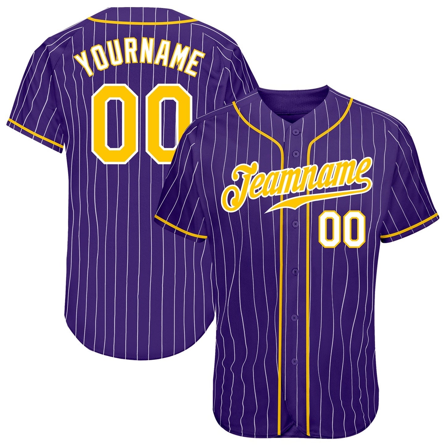 Custom Purple White Pinstripe Gold-White Authentic Baseball Jersey baseball jersey product view 1