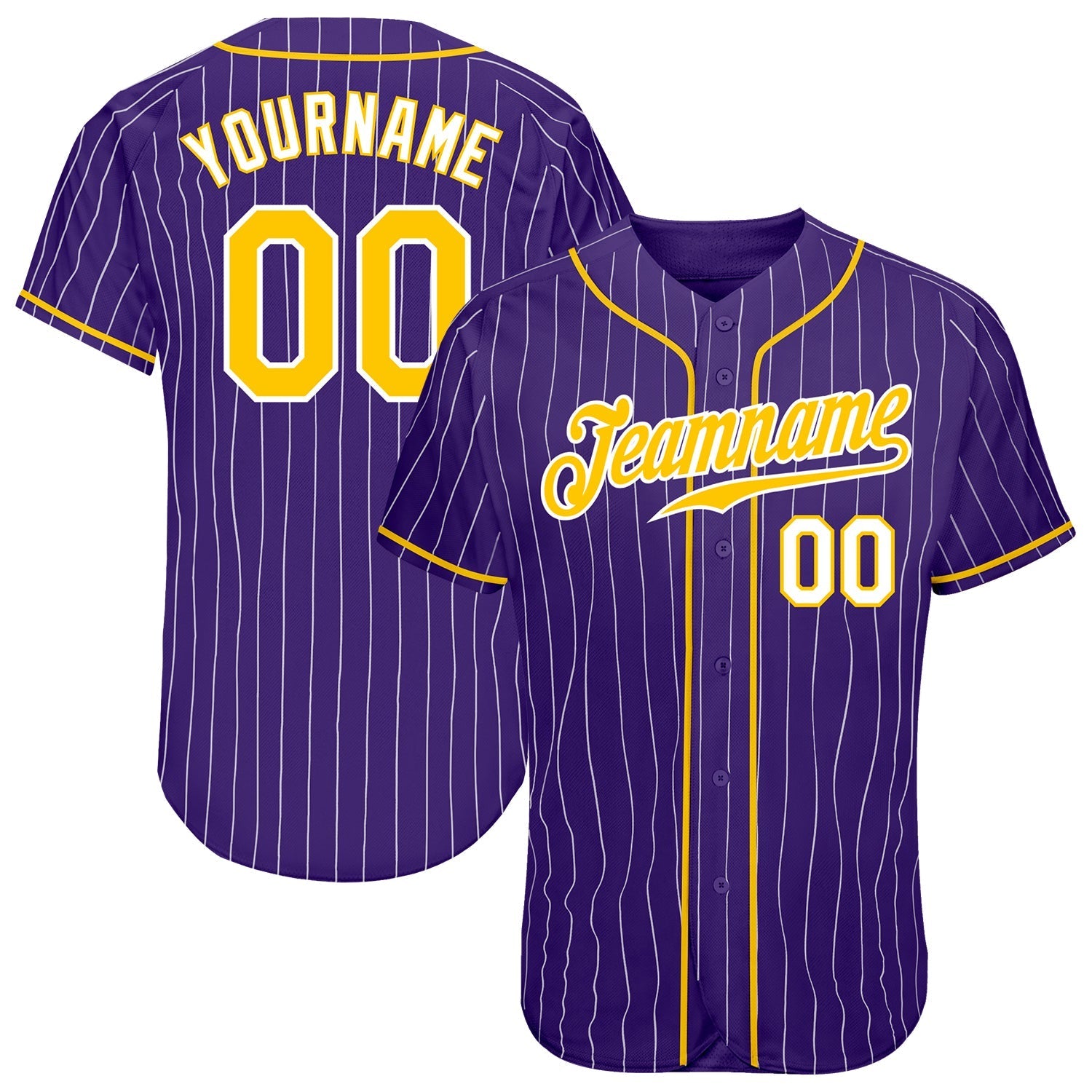 Custom Purple White Pinstripe Gold-White Authentic Baseball Jersey baseball jersey product view 1