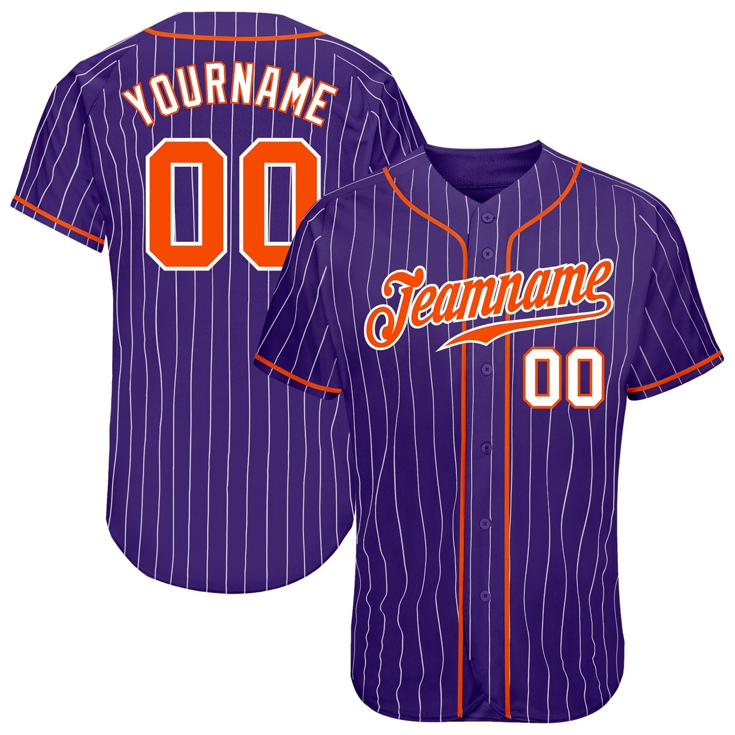 Custom Purple White Pinstripe Orange-White Authentic Baseball Jersey baseball jersey product view 1