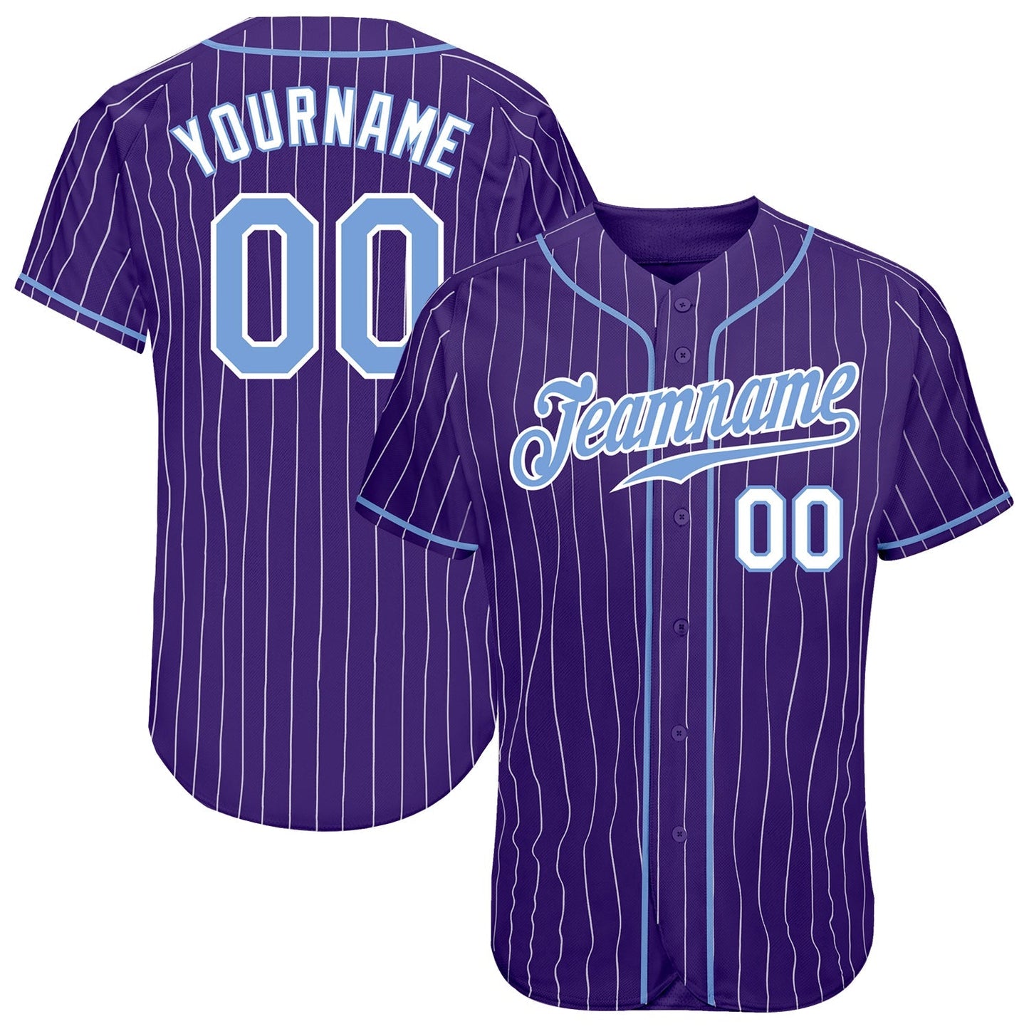 Custom Purple White Pinstripe Light Blue-White Authentic Baseball Jersey baseball jersey product view 1