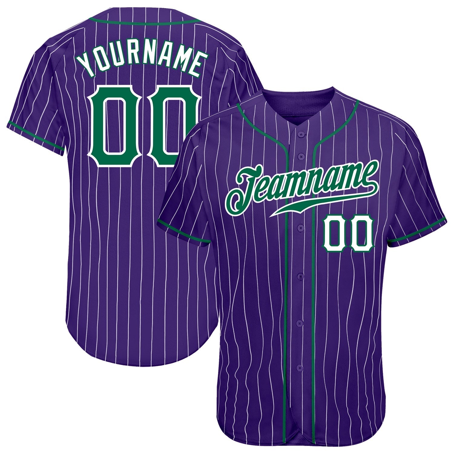 Custom Purple White Pinstripe Kelly Green-White Authentic Baseball Jersey baseball jersey product view 1