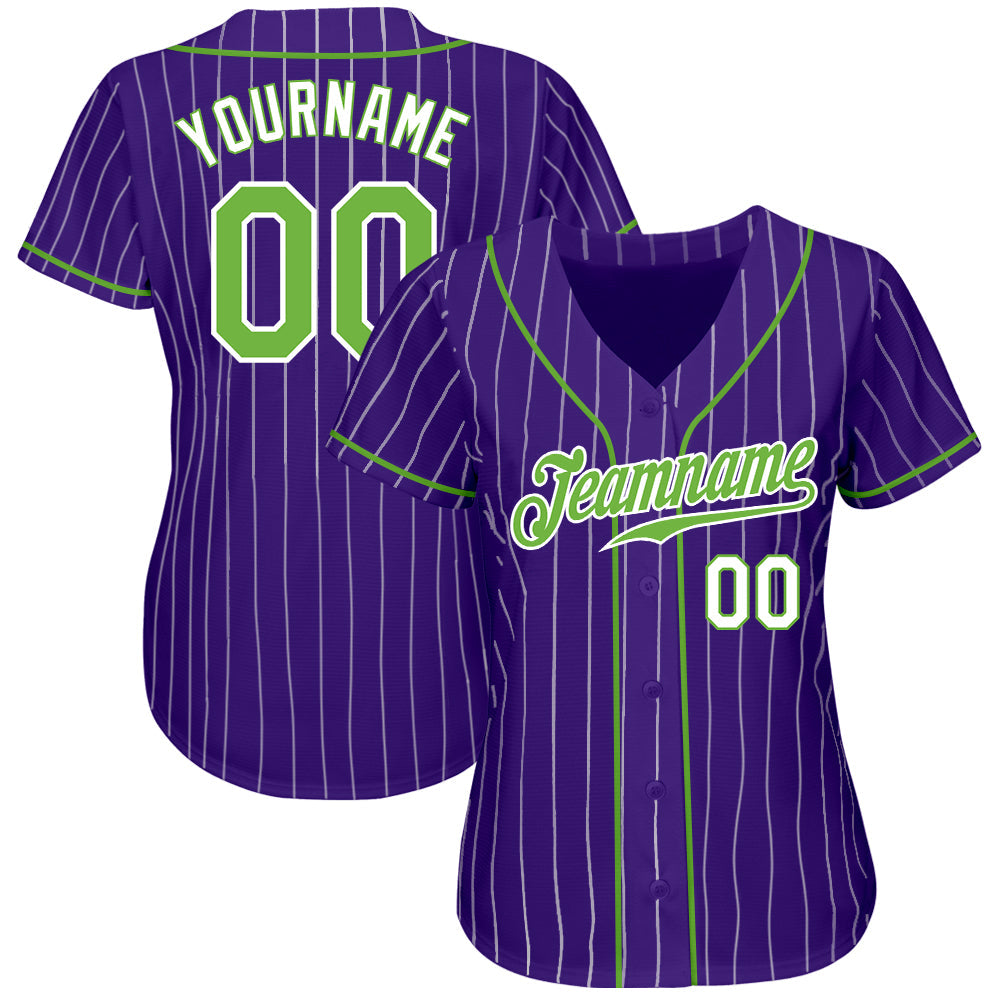 Custom Purple White Pinstripe Neon Green-White Authentic Baseball Jersey baseball jersey product view 2