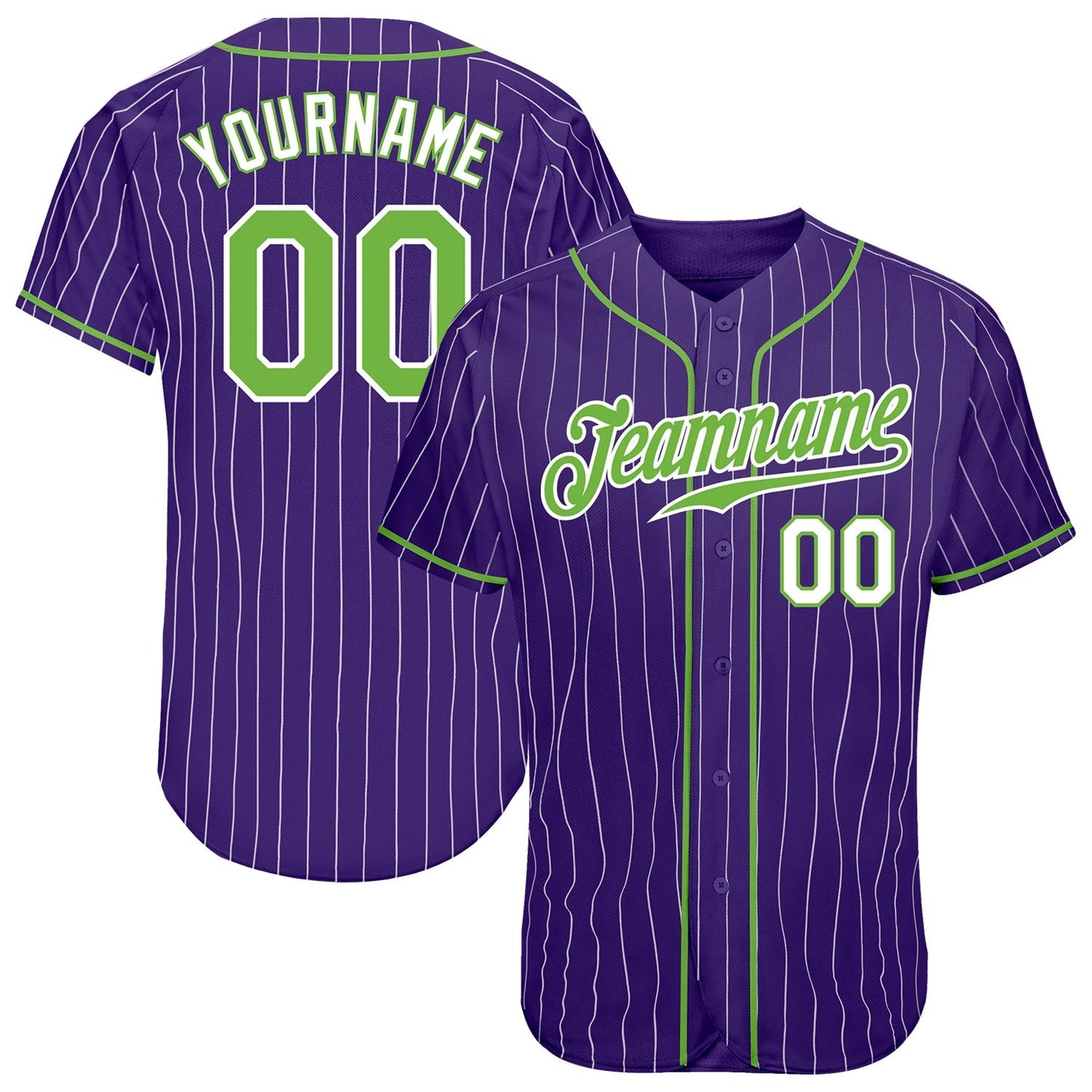 Custom Purple White Pinstripe Neon Green-White Authentic Baseball Jersey baseball jersey product view 1