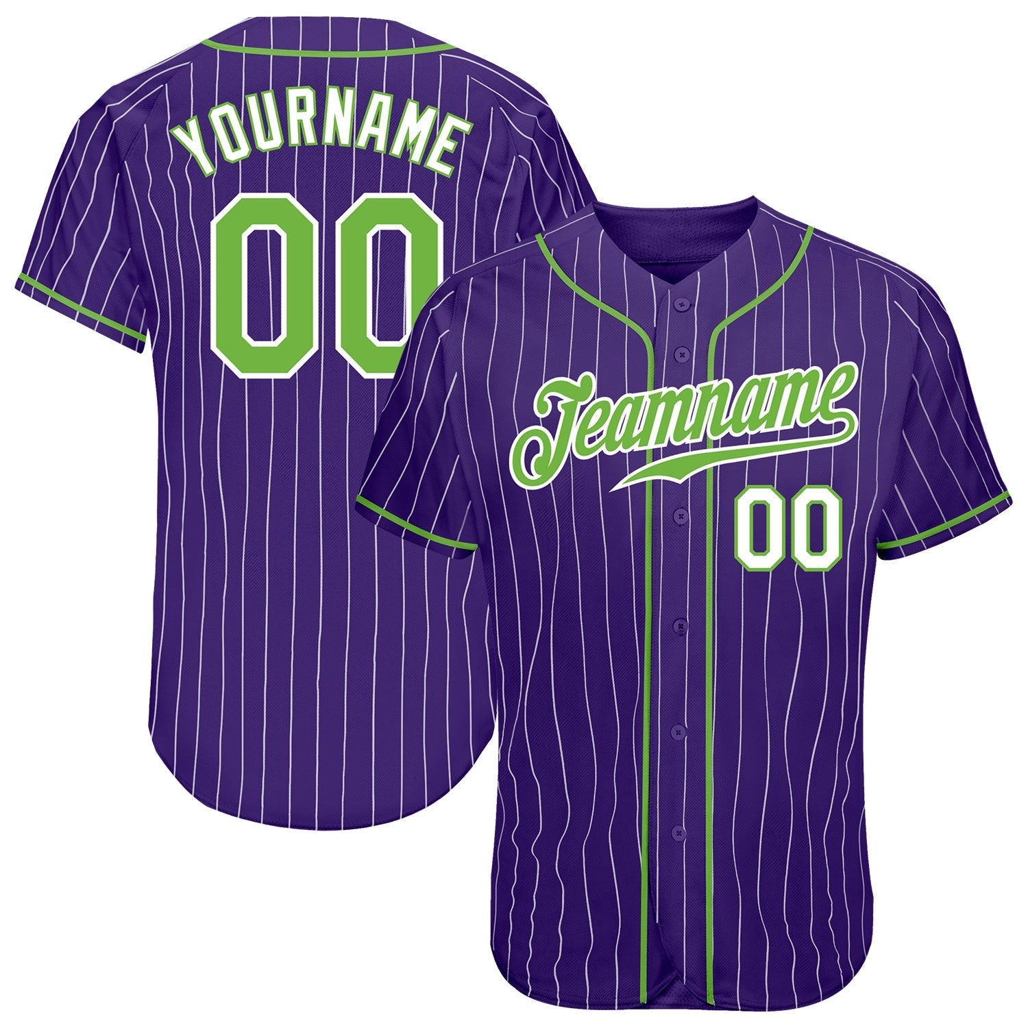 Custom Purple White Pinstripe Neon Green-White Authentic Baseball Jersey baseball jersey product view 1