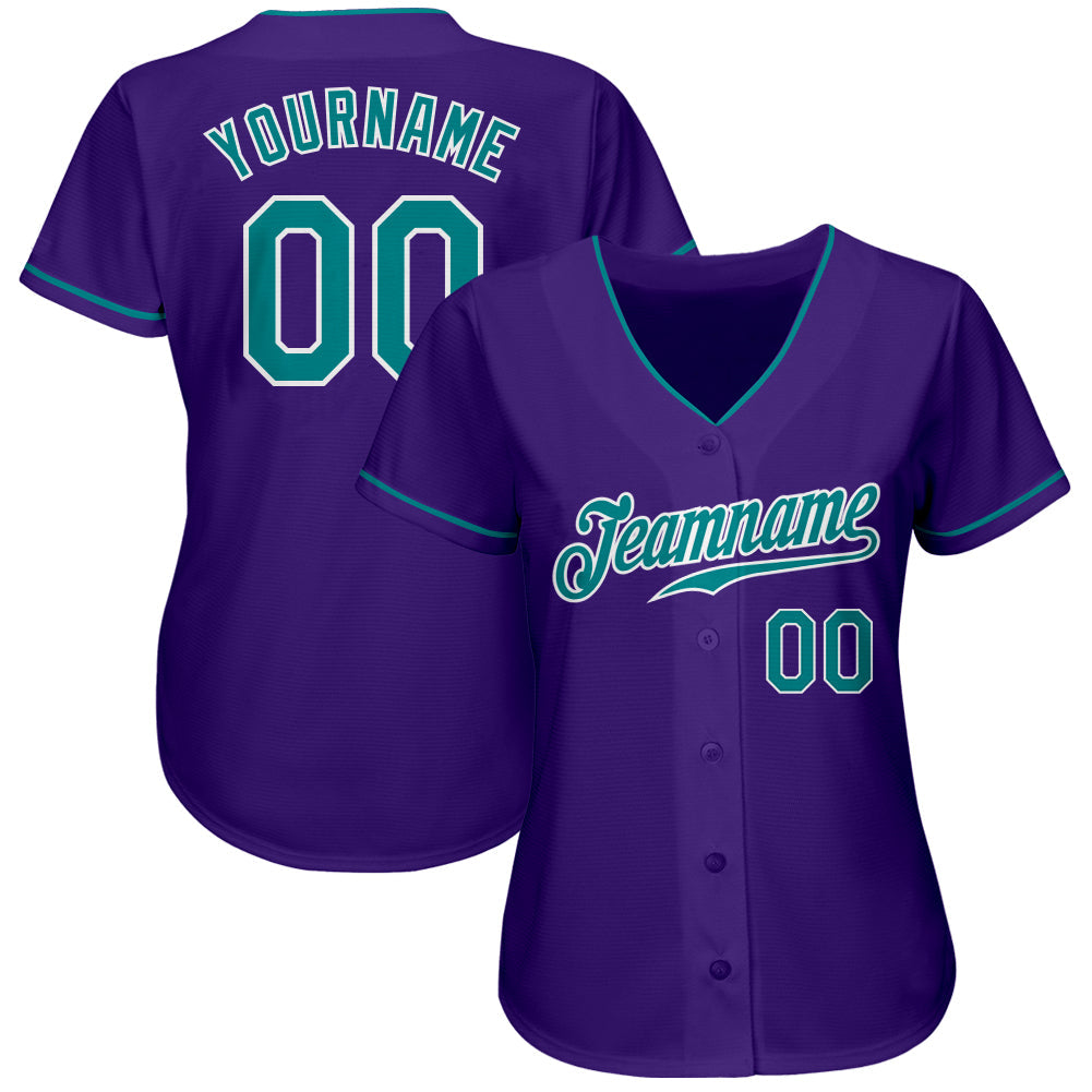 Custom Purple Teal-White Authentic Baseball Jersey baseball jersey product view 2