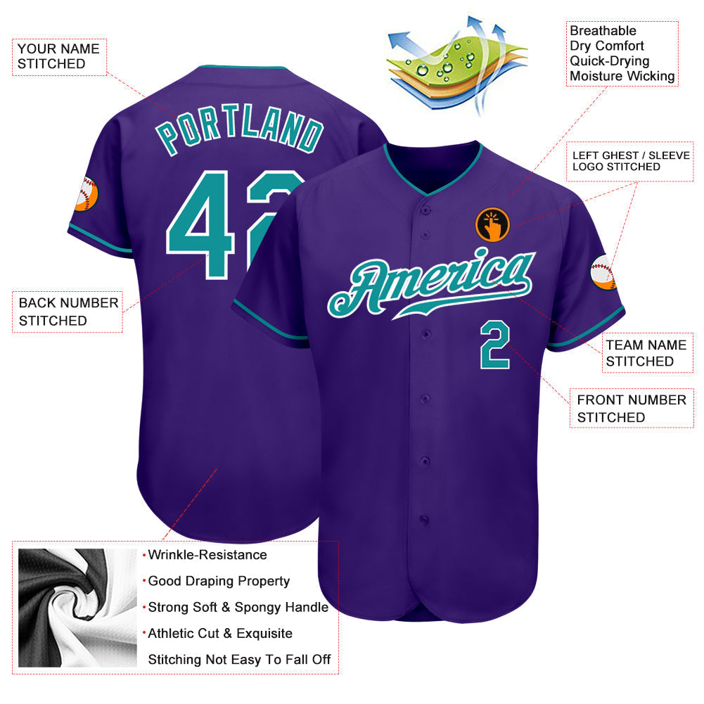 Custom Purple Teal-White Authentic Baseball Jersey baseball jersey product view 3