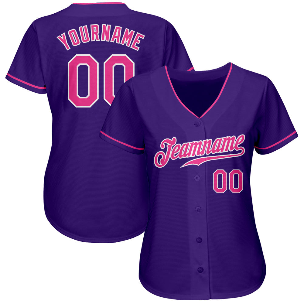 Custom Purple Pink-White Authentic Baseball Jersey baseball jersey product view 2