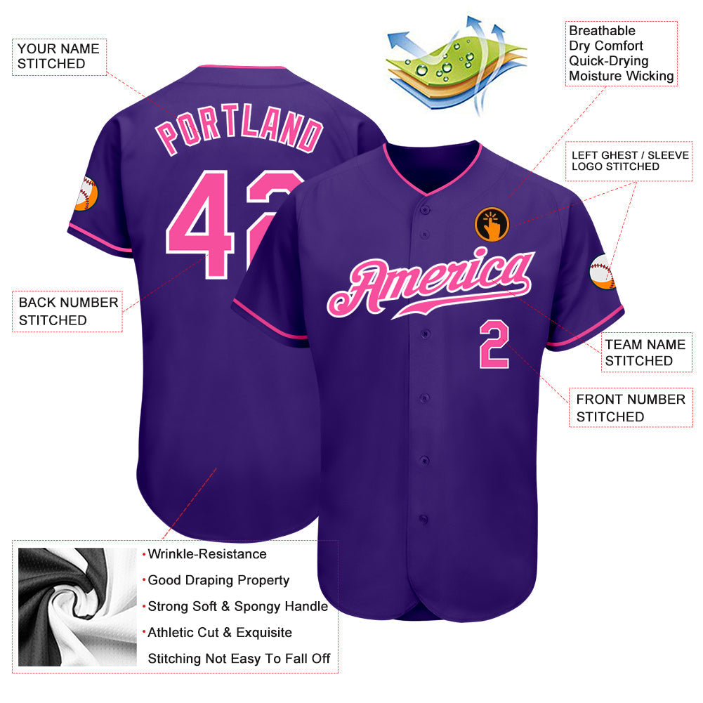 Custom Purple Pink-White Authentic Baseball Jersey baseball jersey product view 3