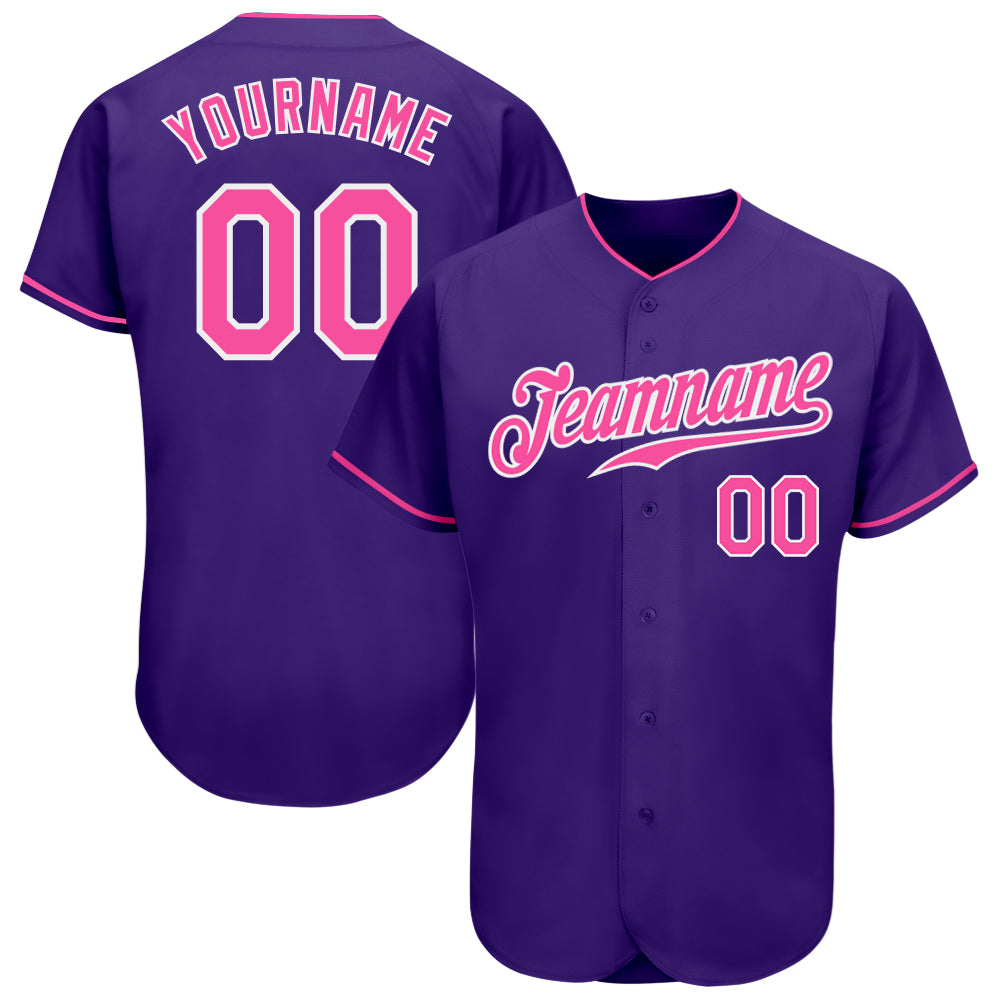 Custom Purple Pink-White Authentic Baseball Jersey baseball jersey product view 1