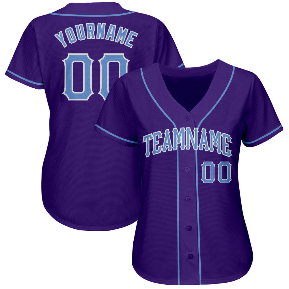 Custom Purple Light Blue-White Authentic Baseball Jersey baseball jersey product view 2