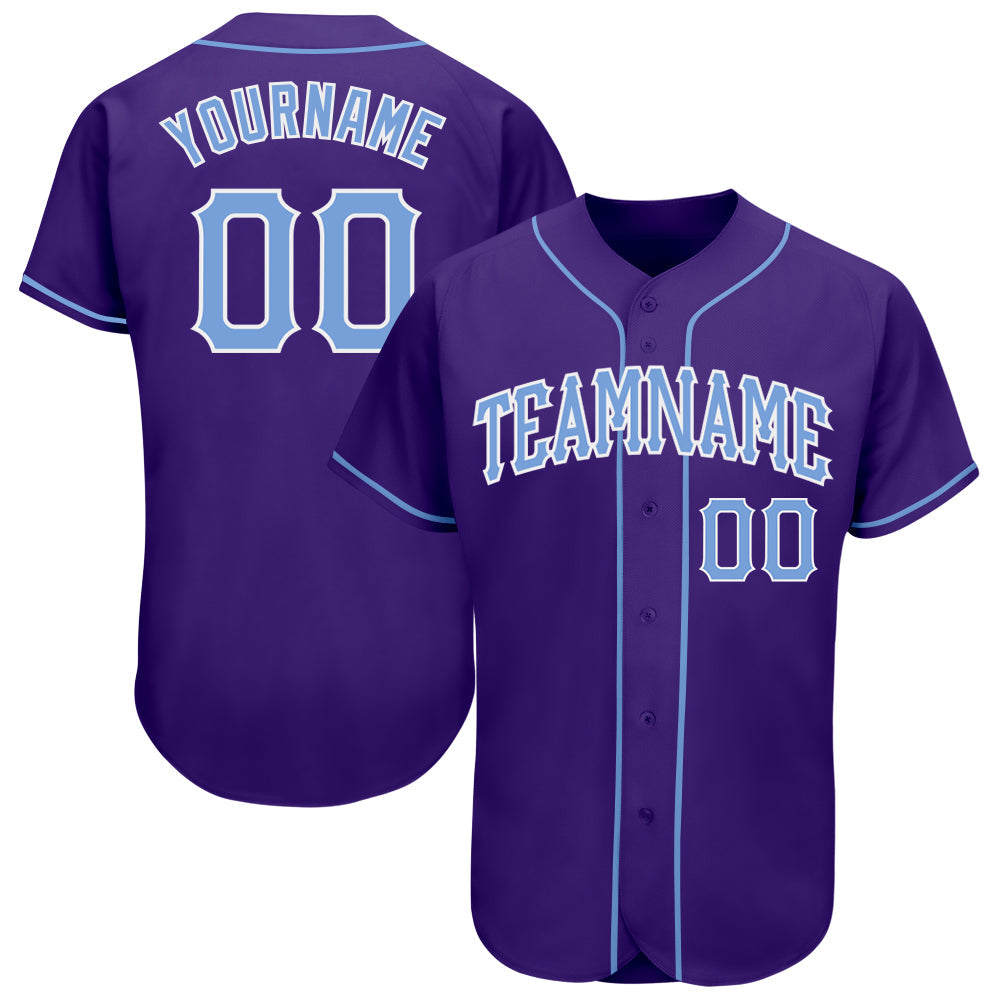 Custom Purple Light Blue-White Authentic Baseball Jersey baseball jersey product view 1