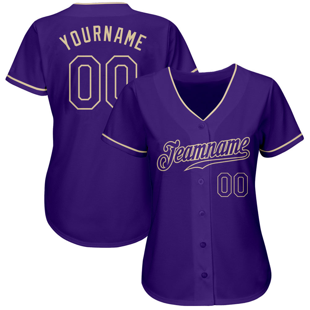 Custom Purple Purple-Cream Authentic Baseball Jersey baseball jersey product view 2
