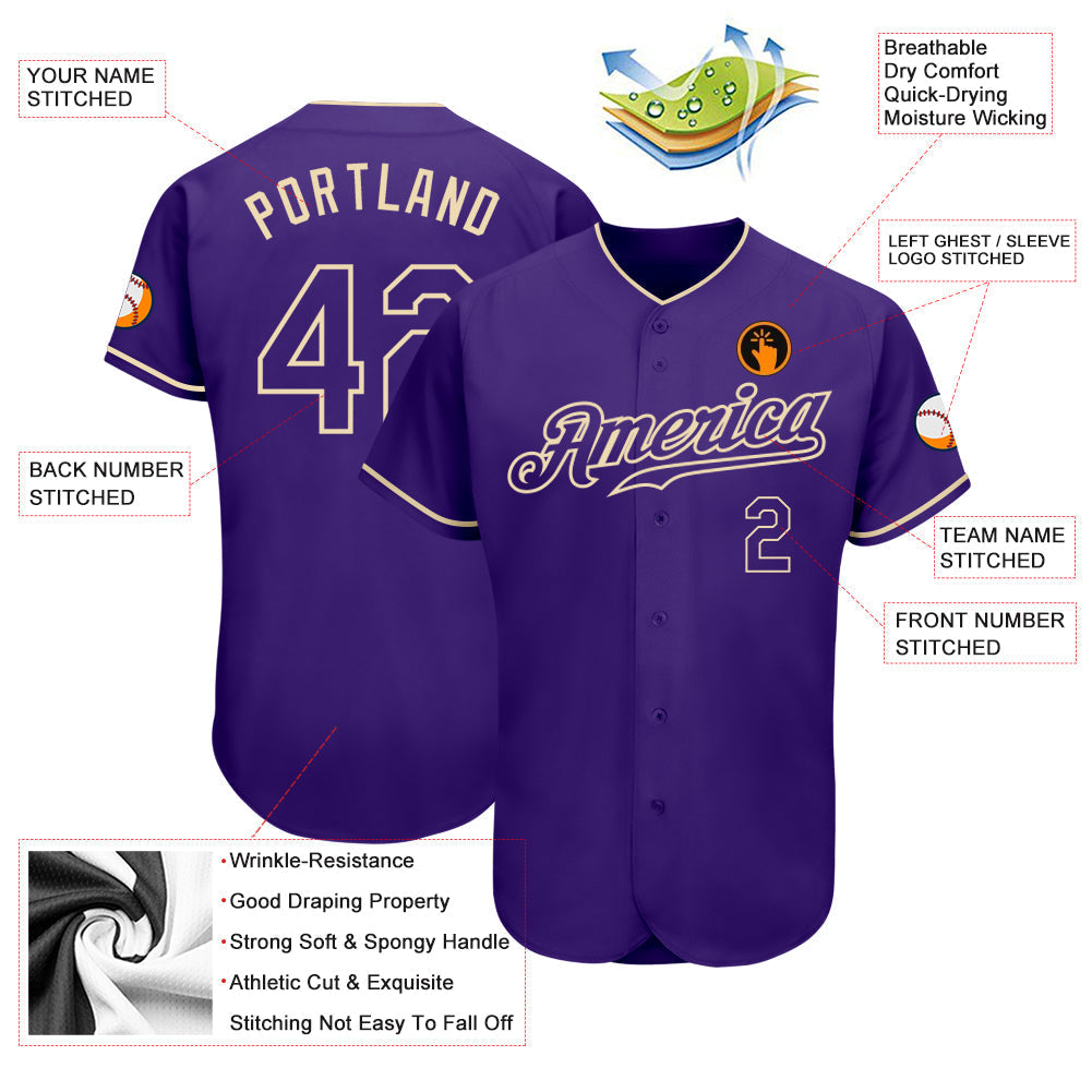Custom Purple Purple-Cream Authentic Baseball Jersey baseball jersey product view 3