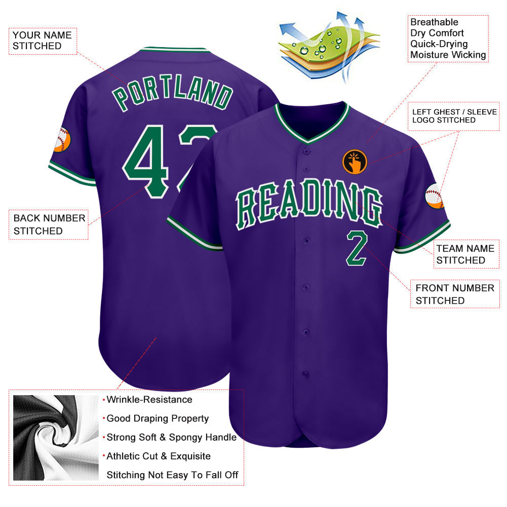 Custom Purple Kelly Green-White Authentic Baseball Jersey baseball jersey product view 3