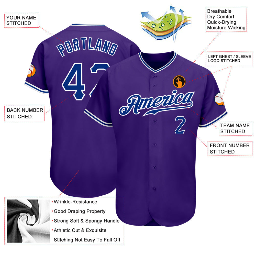 Custom Purple Royal-White Authentic Baseball Jersey baseball jersey product view 3