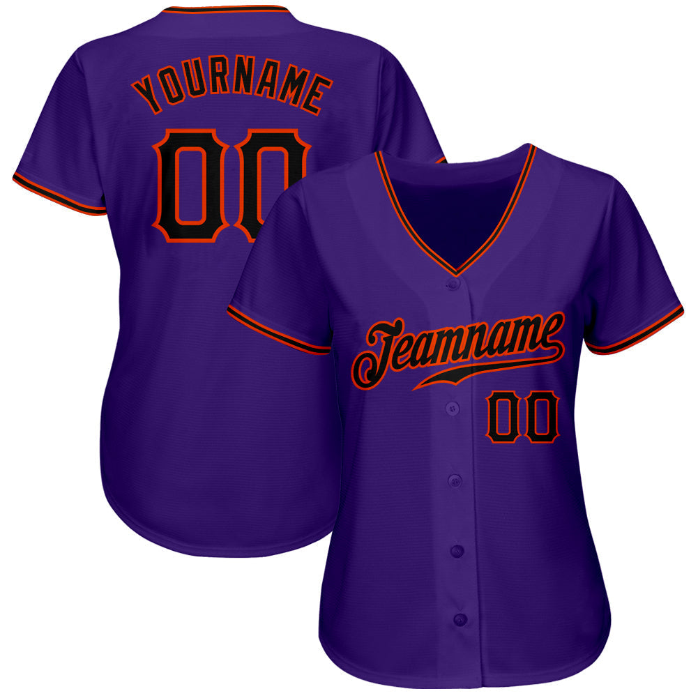Custom Purple Black-Orange Authentic Baseball Jersey baseball jersey product view 2