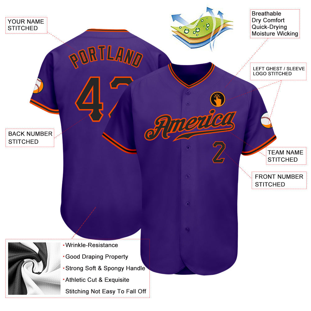 Custom Purple Black-Orange Authentic Baseball Jersey baseball jersey product view 3