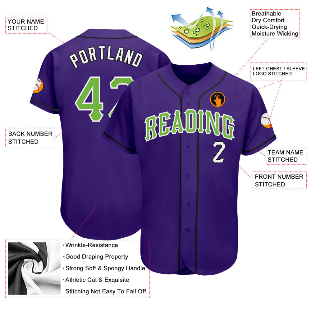 Custom Purple Neon Green White-Black Authentic Baseball Jersey baseball jersey product view 3