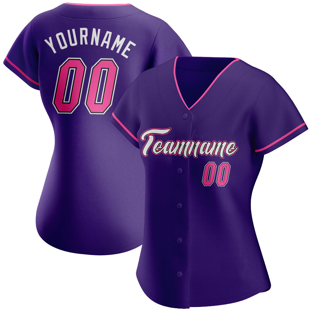 Custom Purple Pink-Black Authentic Baseball Jersey baseball jersey product view 2