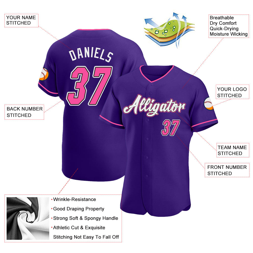 Custom Purple Pink-Black Authentic Baseball Jersey baseball jersey product view 3