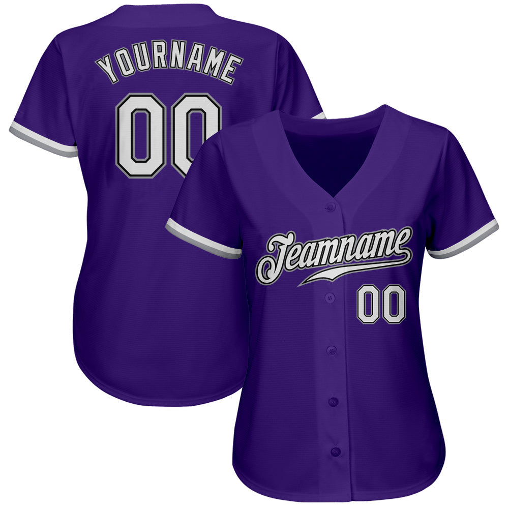 Custom Purple White Black-Gray Authentic Baseball Jersey baseball jersey product view 2