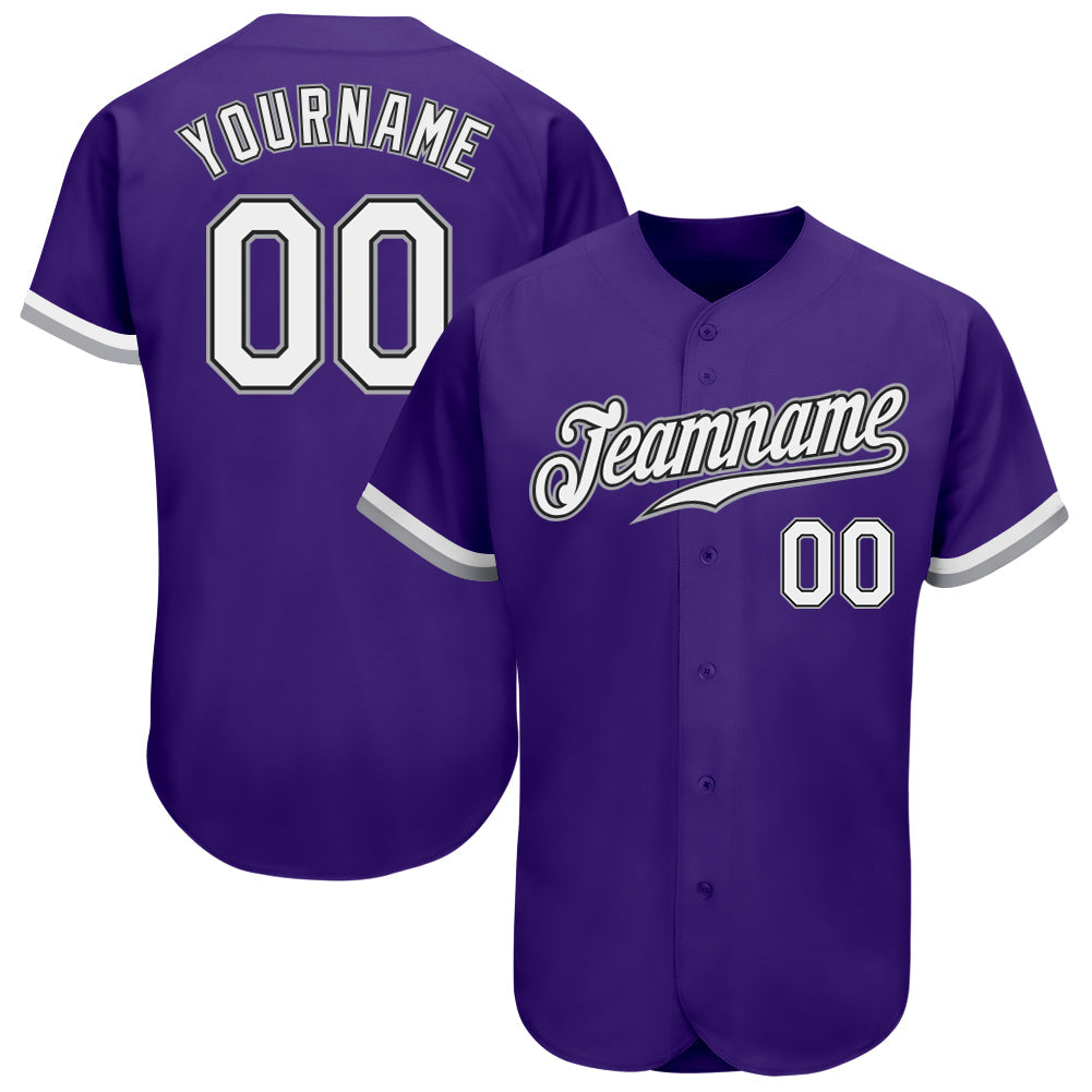 Custom Purple White Black-Gray Authentic Baseball Jersey baseball jersey product view 1
