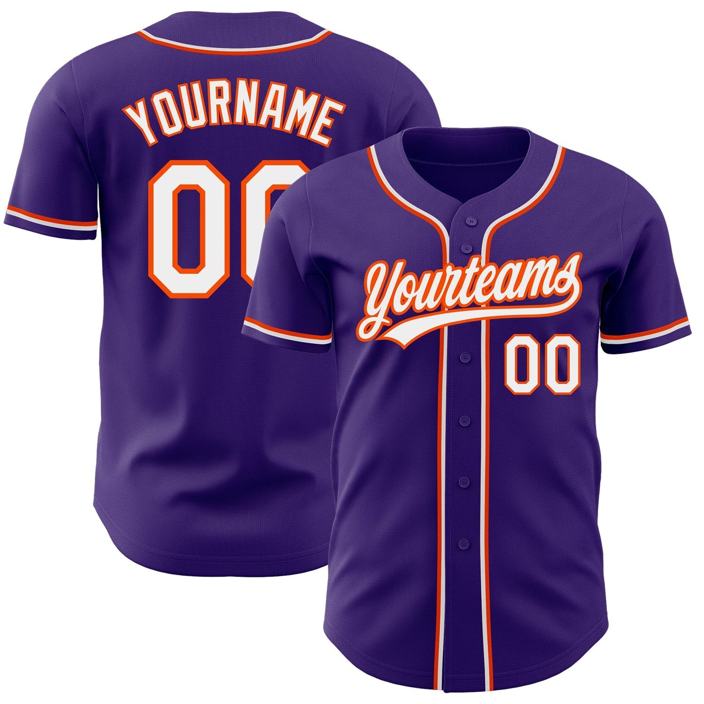 Custom Purple White-Orange Authentic Baseball Jersey baseball jersey product view 1