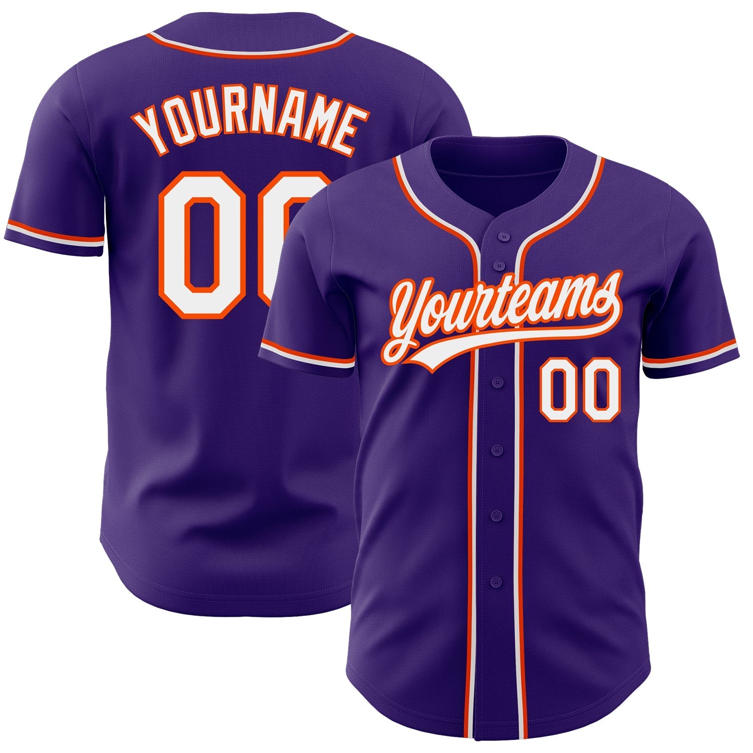 Custom Purple White-Orange Authentic Baseball Jersey baseball jersey product view 1