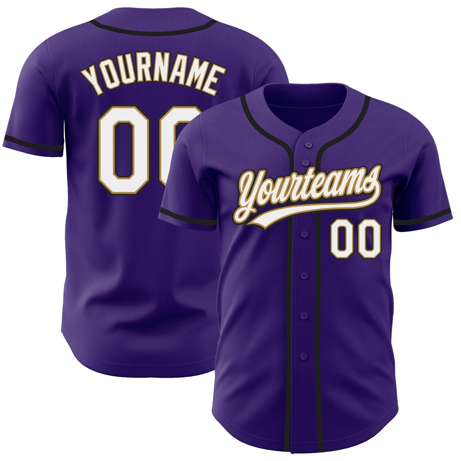 Custom Purple White Old Gold-Black Authentic Baseball Jersey baseball jersey product view 1