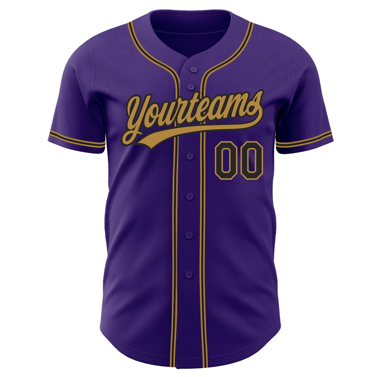 Custom Purple Black-Old Gold Authentic Baseball Jersey baseball jersey product view 2