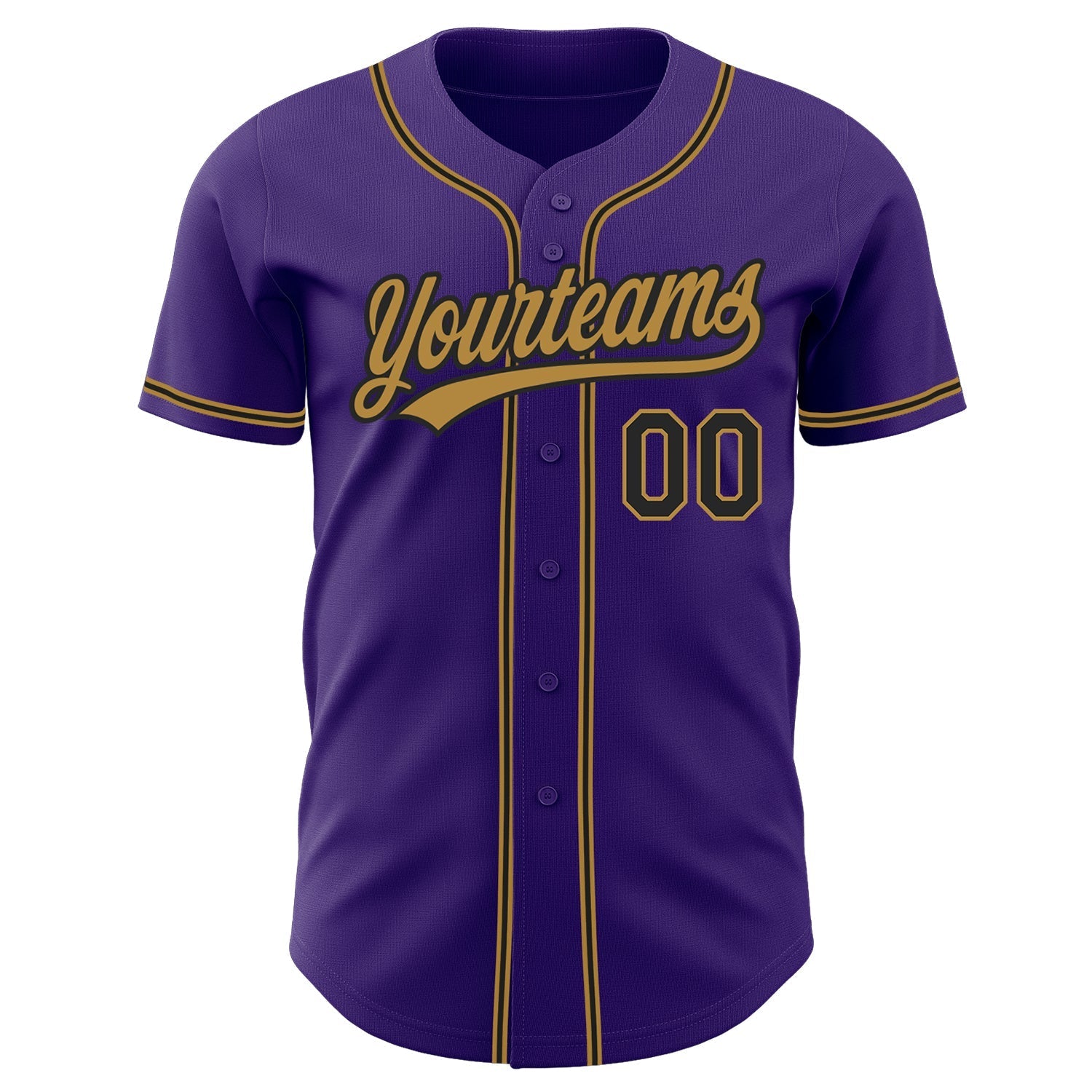 Custom Purple Black-Old Gold Authentic Baseball Jersey baseball jersey product view 2