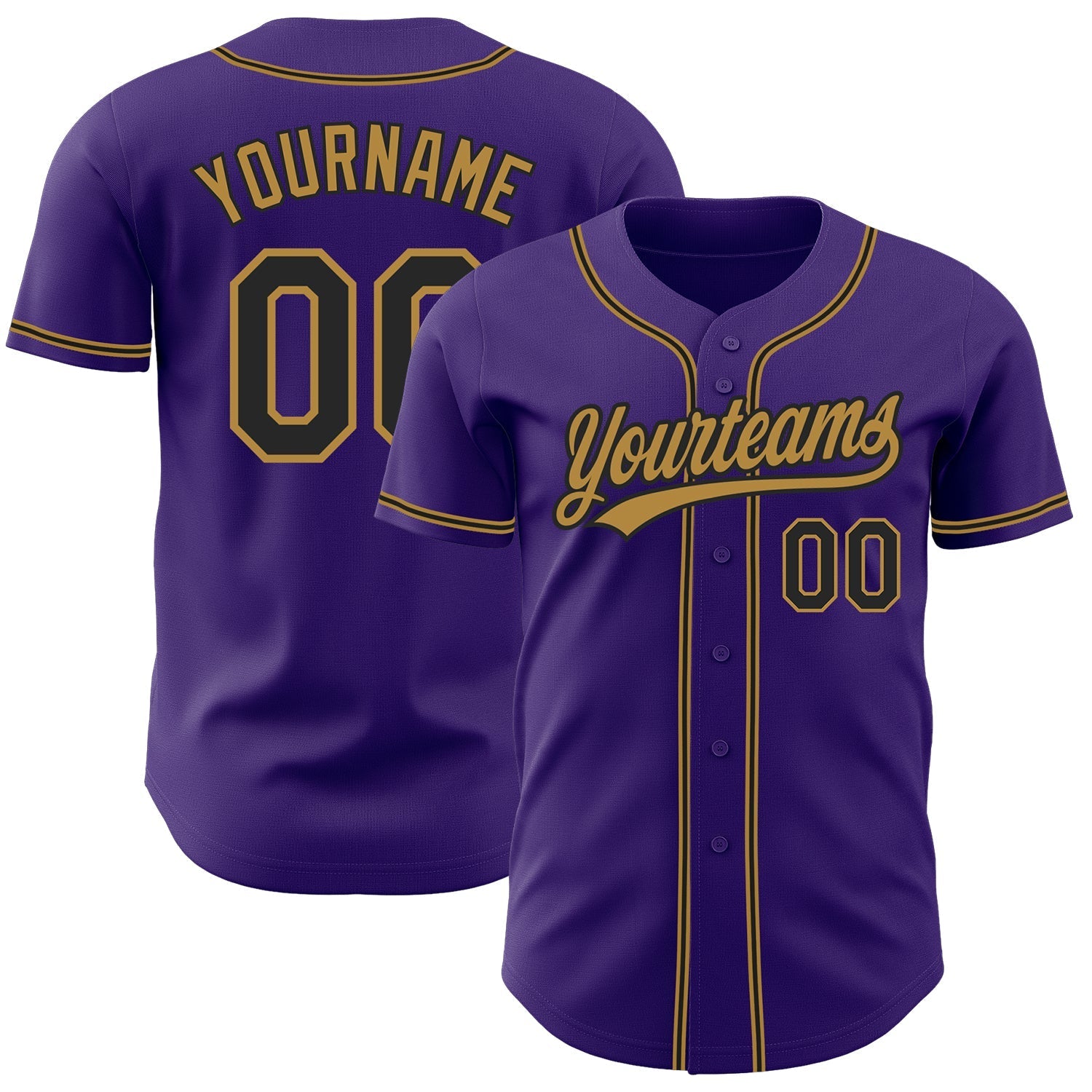 Custom Purple Black-Old Gold Authentic Baseball Jersey baseball jersey product view 1