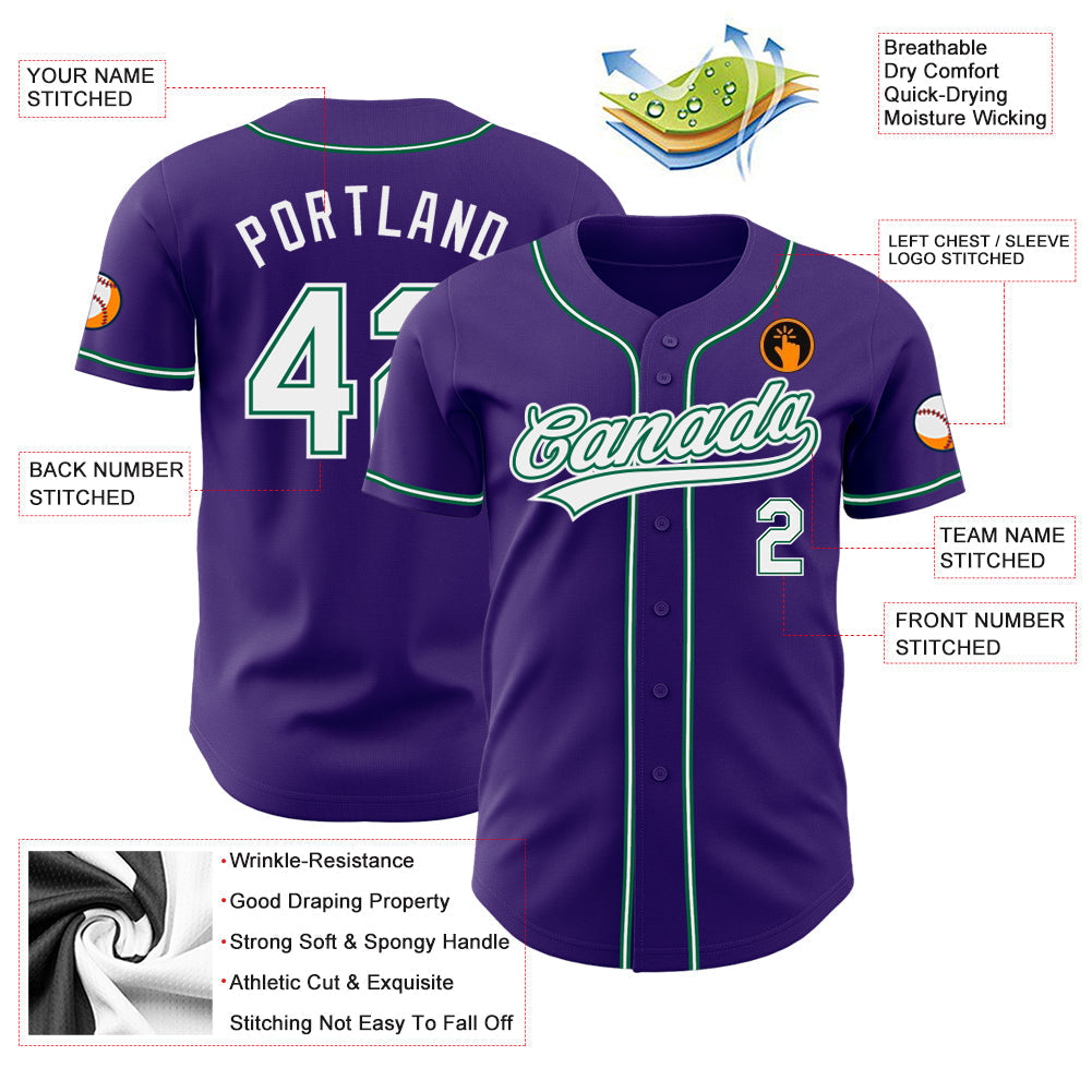 Custom Purple White-Kelly Green Authentic Baseball Jersey baseball jersey product view 3