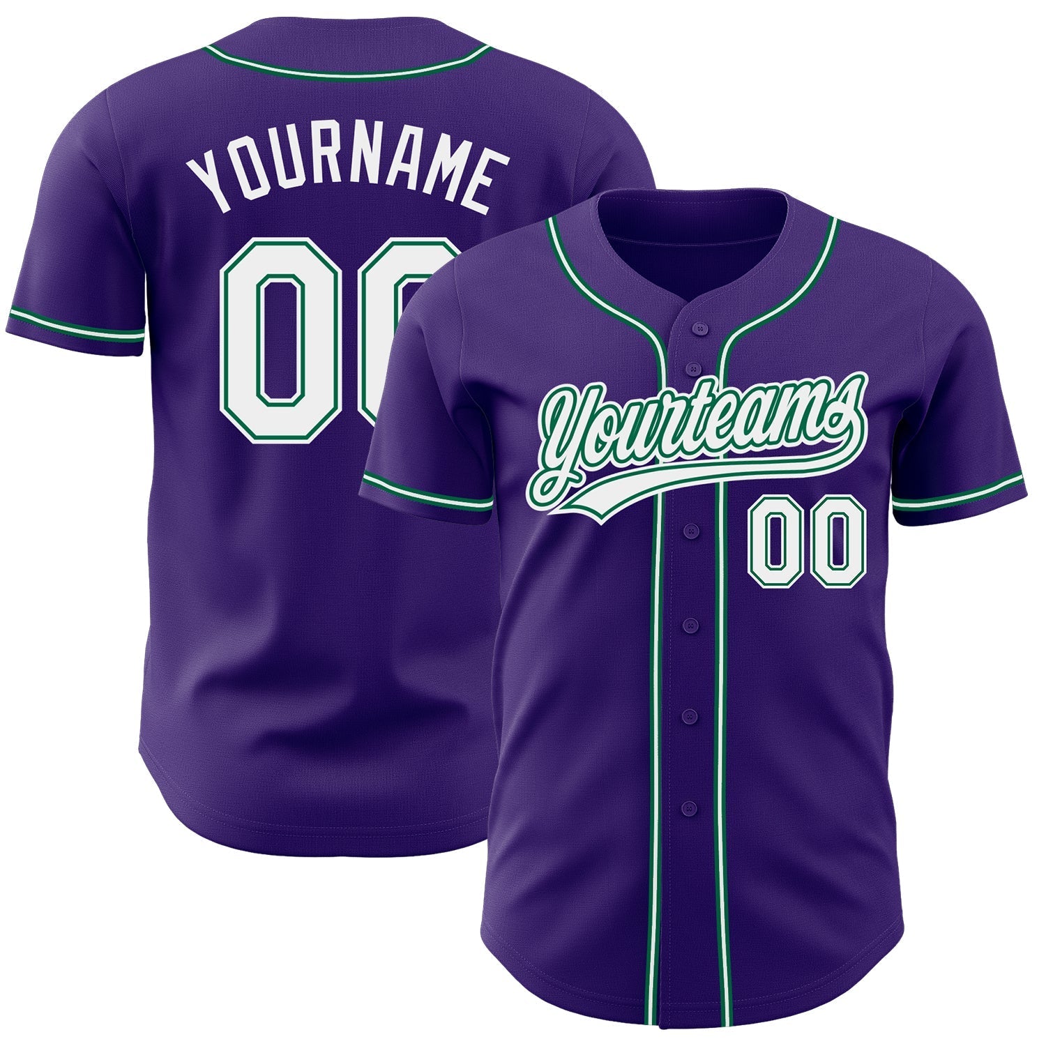 Custom Purple White-Kelly Green Authentic Baseball Jersey baseball jersey product view 1