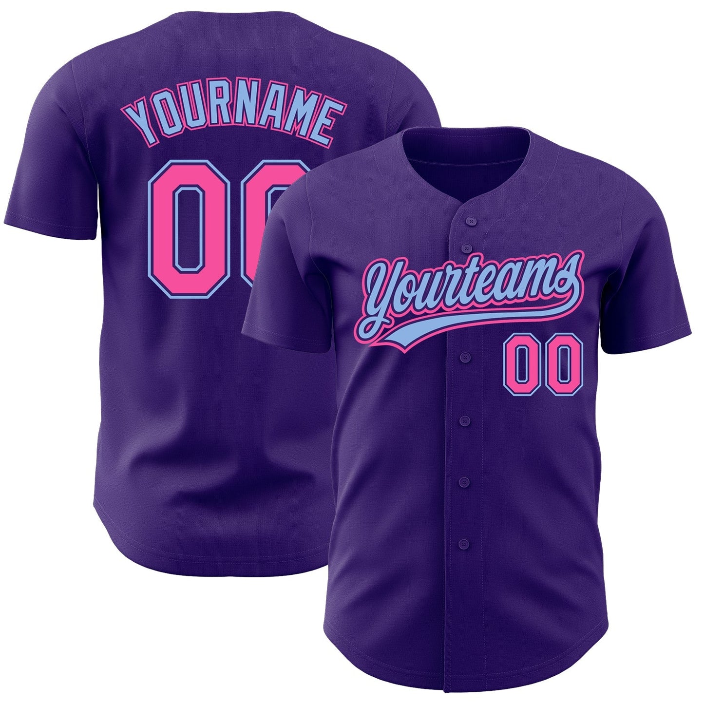 Custom Purple Pink-Light Blue Authentic Baseball Jersey baseball jersey product view 1