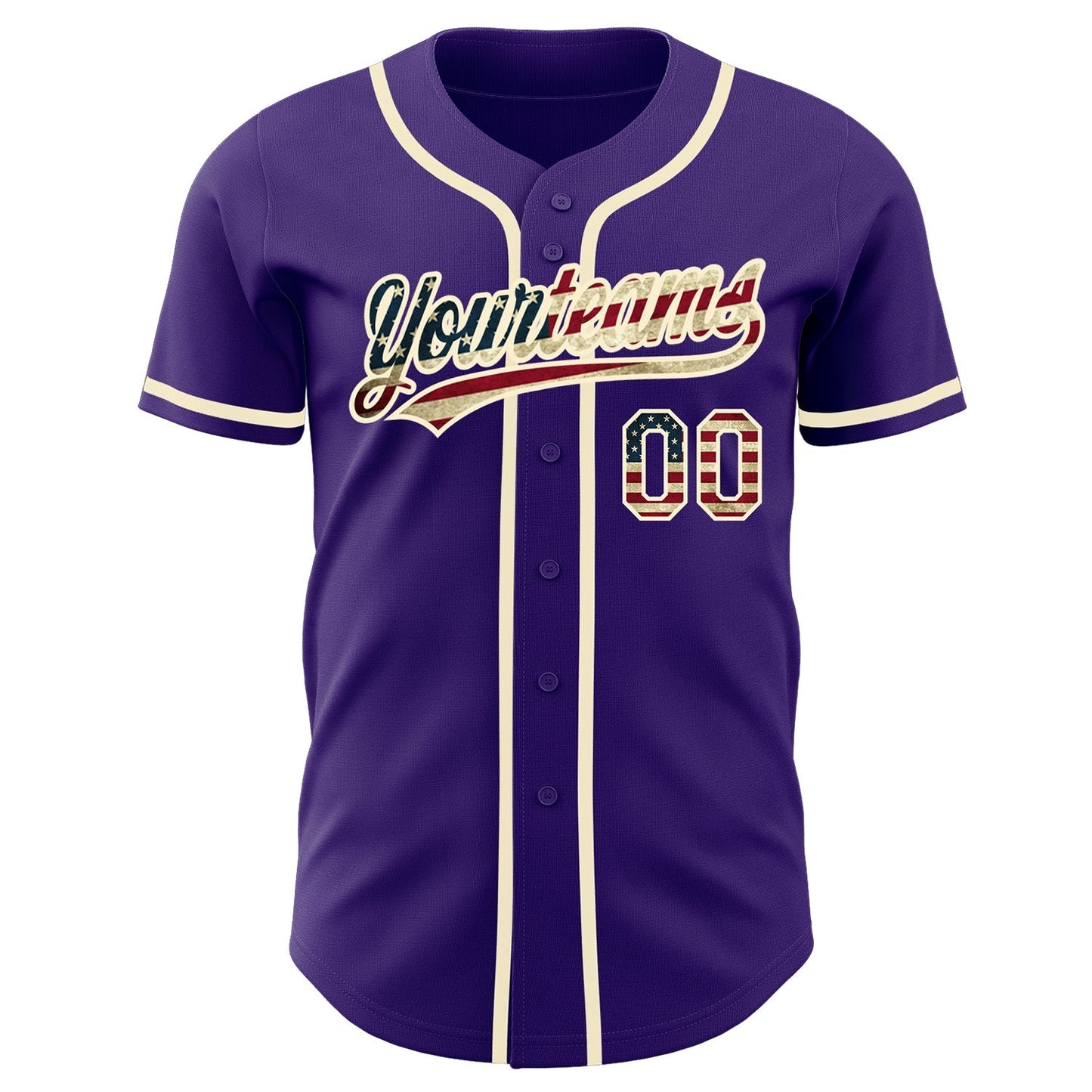 Custom Purple Vintage USA Flag-Cream Authentic Baseball Jersey baseball jersey product view 3