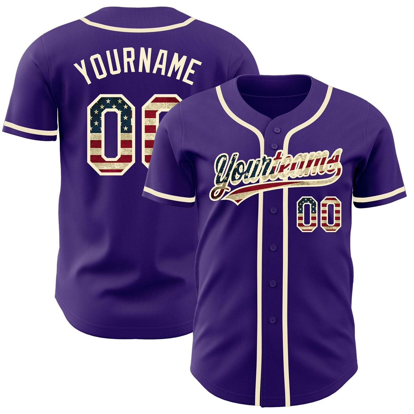 Custom Purple Vintage USA Flag-Cream Authentic Baseball Jersey baseball jersey product view 1