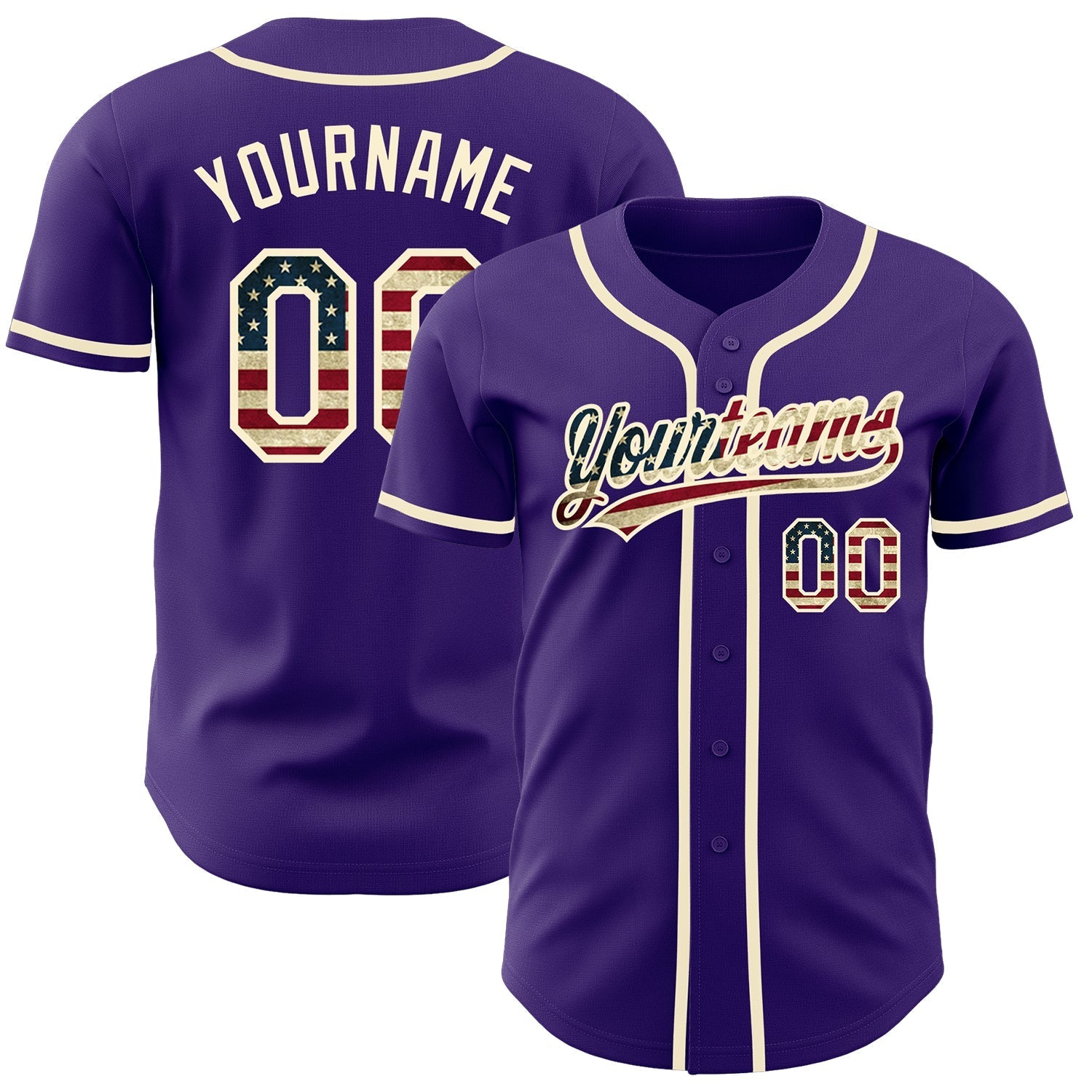 Custom Purple Vintage USA Flag-Cream Authentic Baseball Jersey baseball jersey product view 1