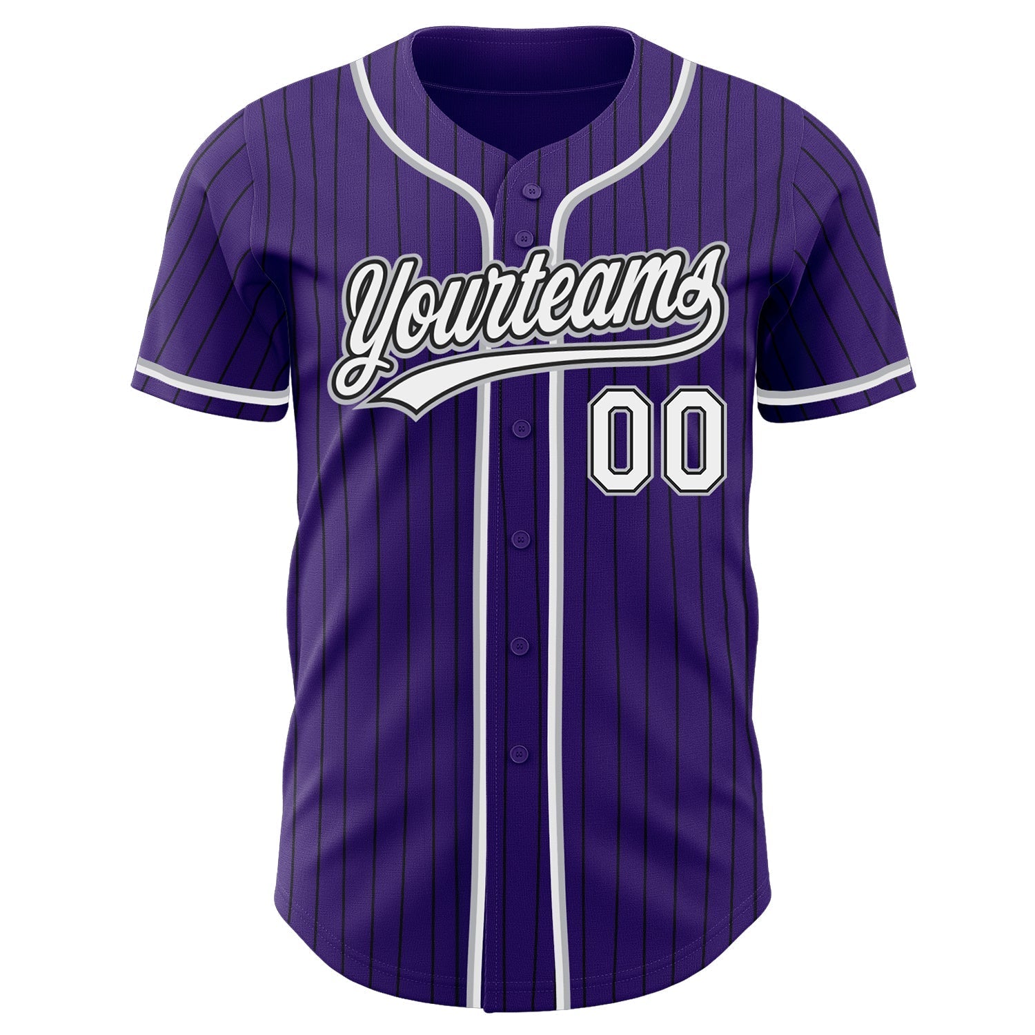 Custom Purple Black Pinstripe White-Gray Authentic Baseball Jersey baseball jersey product view 2
