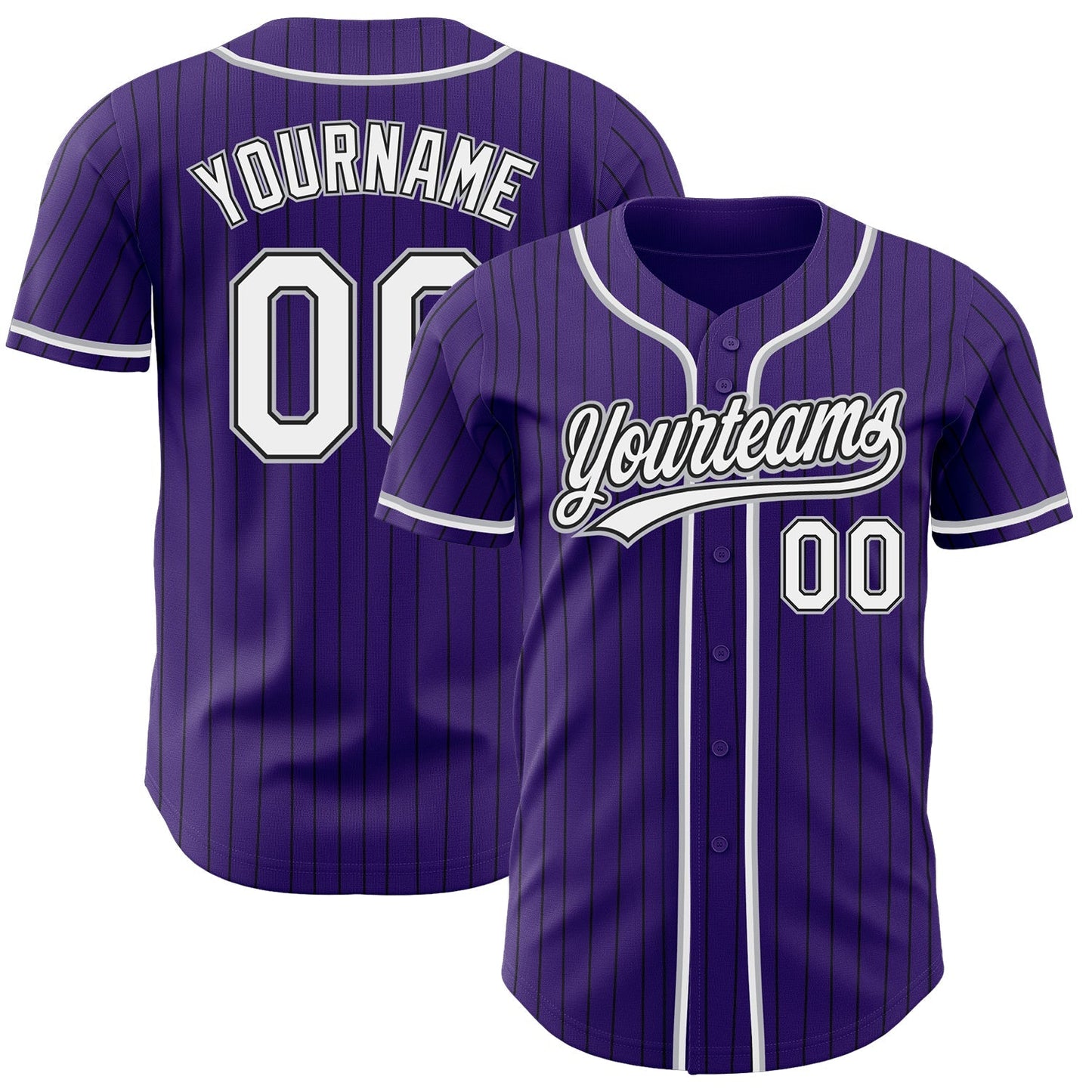 Custom Purple Black Pinstripe White-Gray Authentic Baseball Jersey baseball jersey product view 1