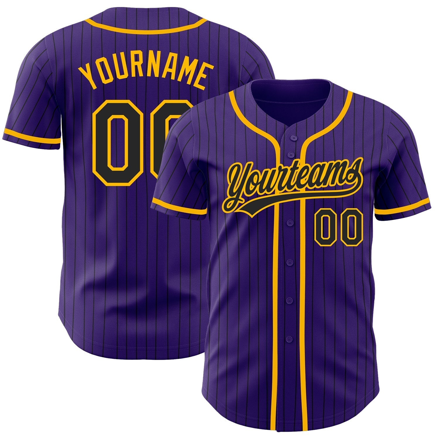 Custom Purple Black Pinstripe Black-Gold Authentic Baseball Jersey baseball jersey product view 1