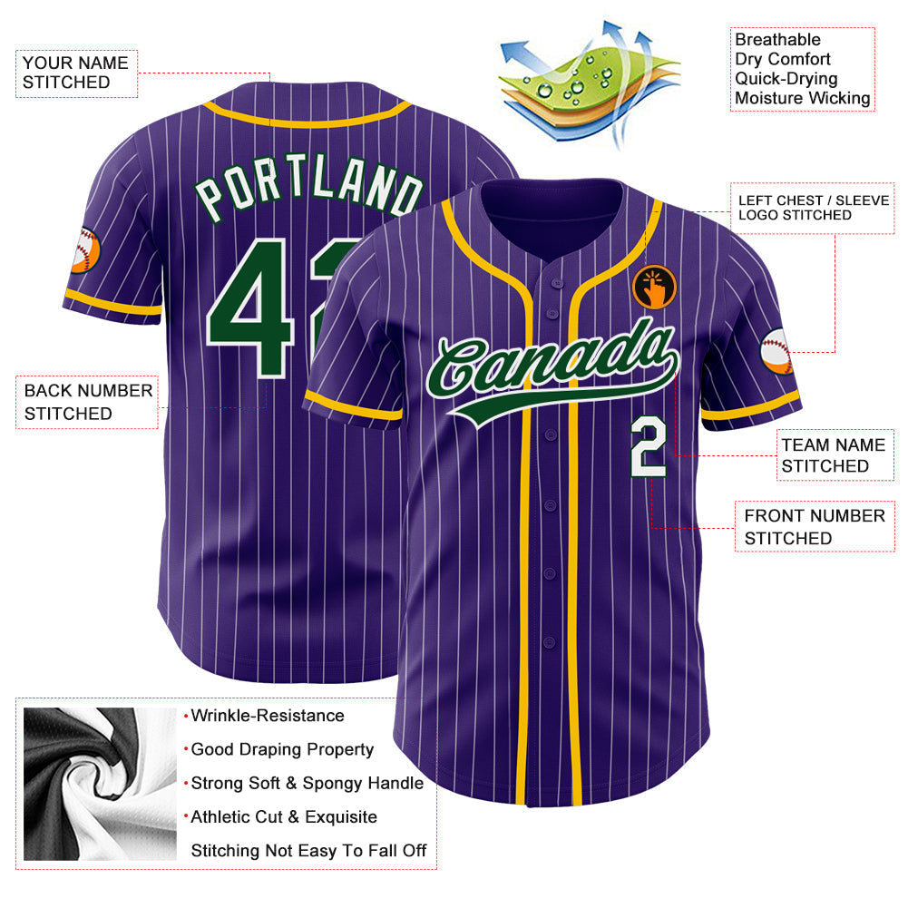 Custom Purple White Pinstripe Green Authentic Baseball Jersey baseball jersey product view 3