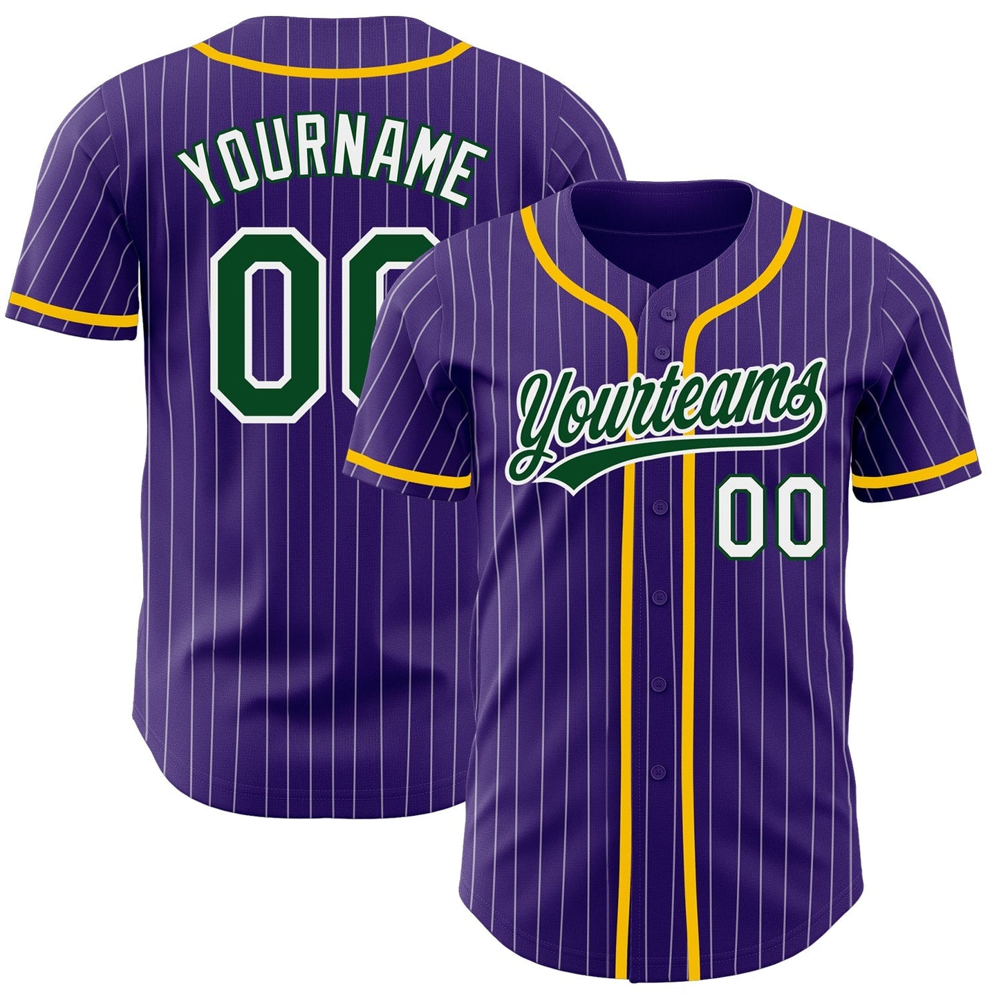 Custom Purple White Pinstripe Green Authentic Baseball Jersey baseball jersey product view 1