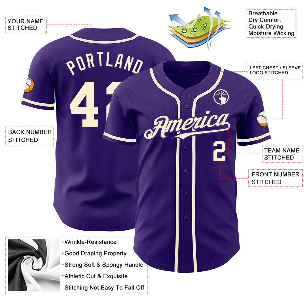 Custom Purple Cream Authentic Baseball Jersey baseball jersey product view 3