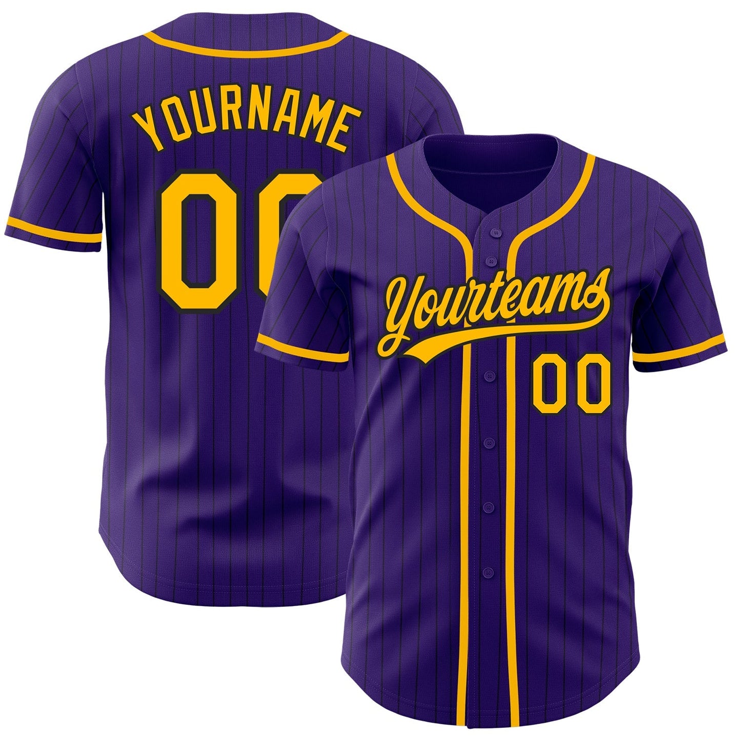 Custom Purple Black Pinstripe Gold Authentic Baseball Jersey baseball jersey product view 1