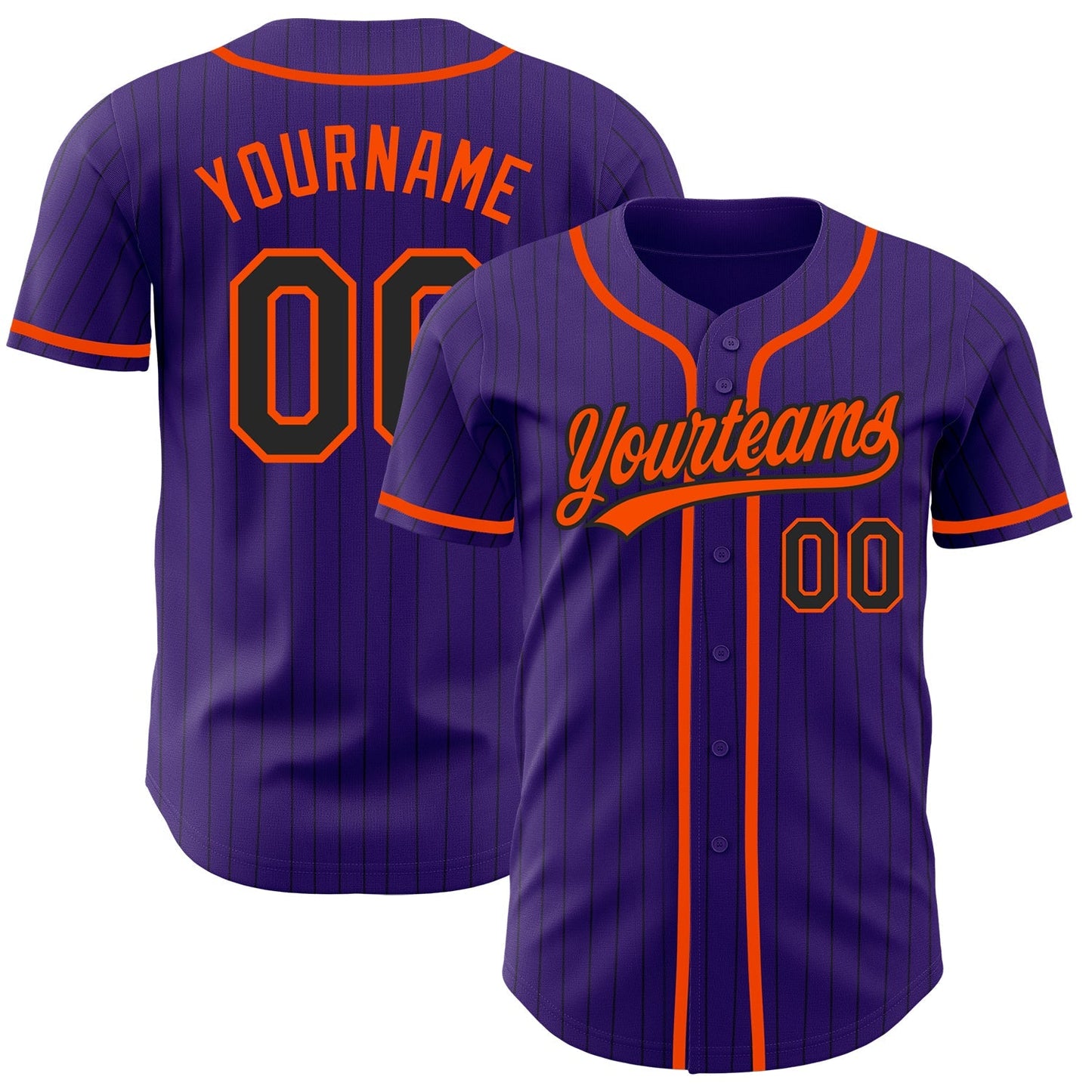 Custom Purple Black Pinstripe Orange Authentic Baseball Jersey baseball jersey product view 1