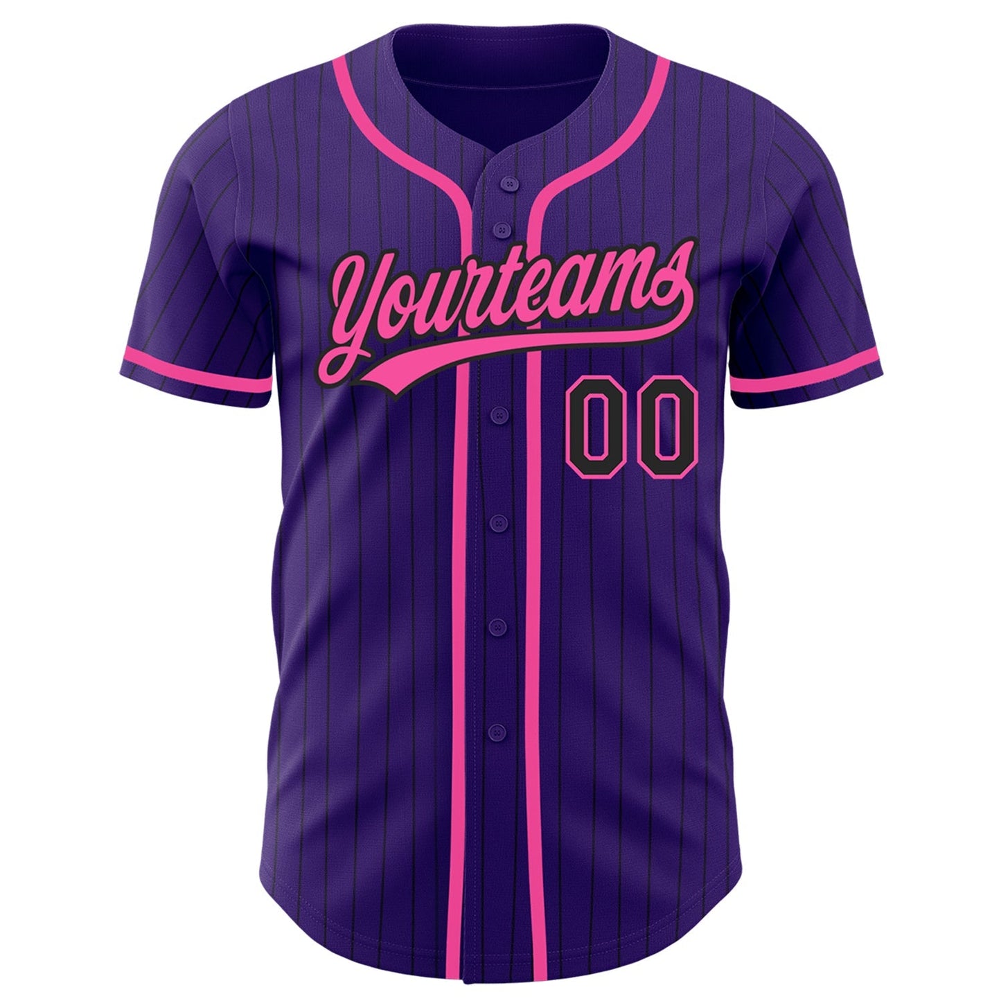 Custom Purple Black Pinstripe Pink Authentic Baseball Jersey baseball jersey product view 2