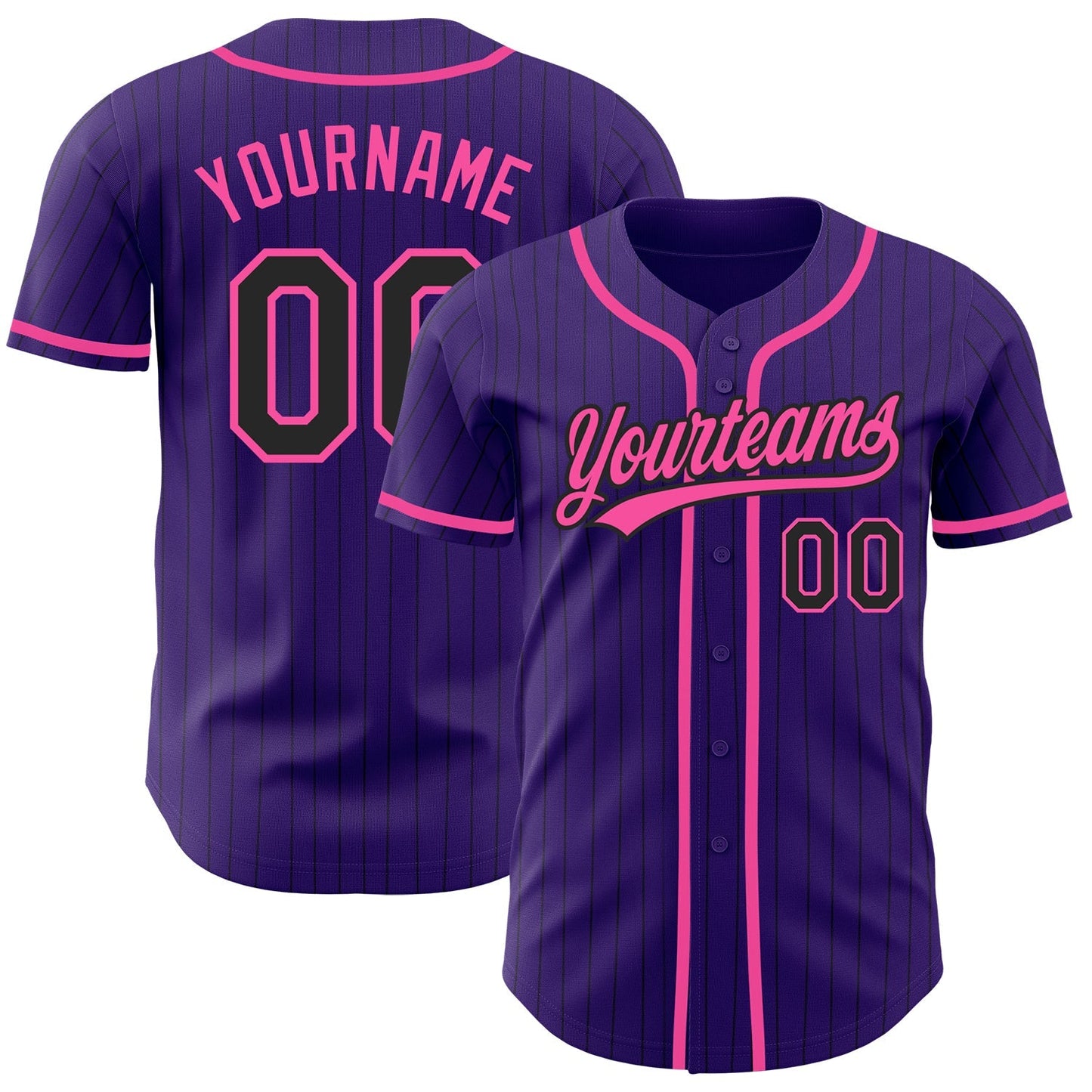 Custom Purple Black Pinstripe Pink Authentic Baseball Jersey baseball jersey product view 1